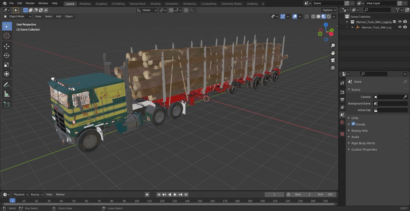 3D Marmon Truck With Logging Trailer model