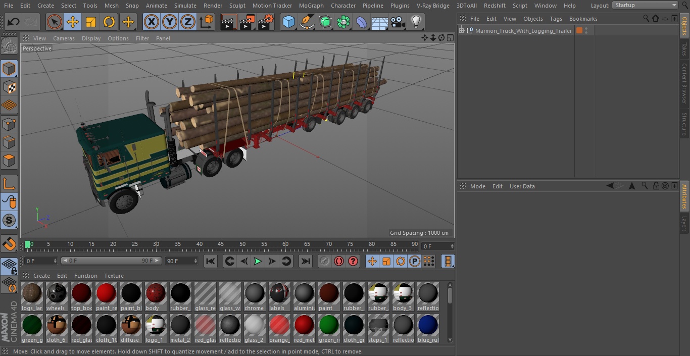3D Marmon Truck With Logging Trailer model