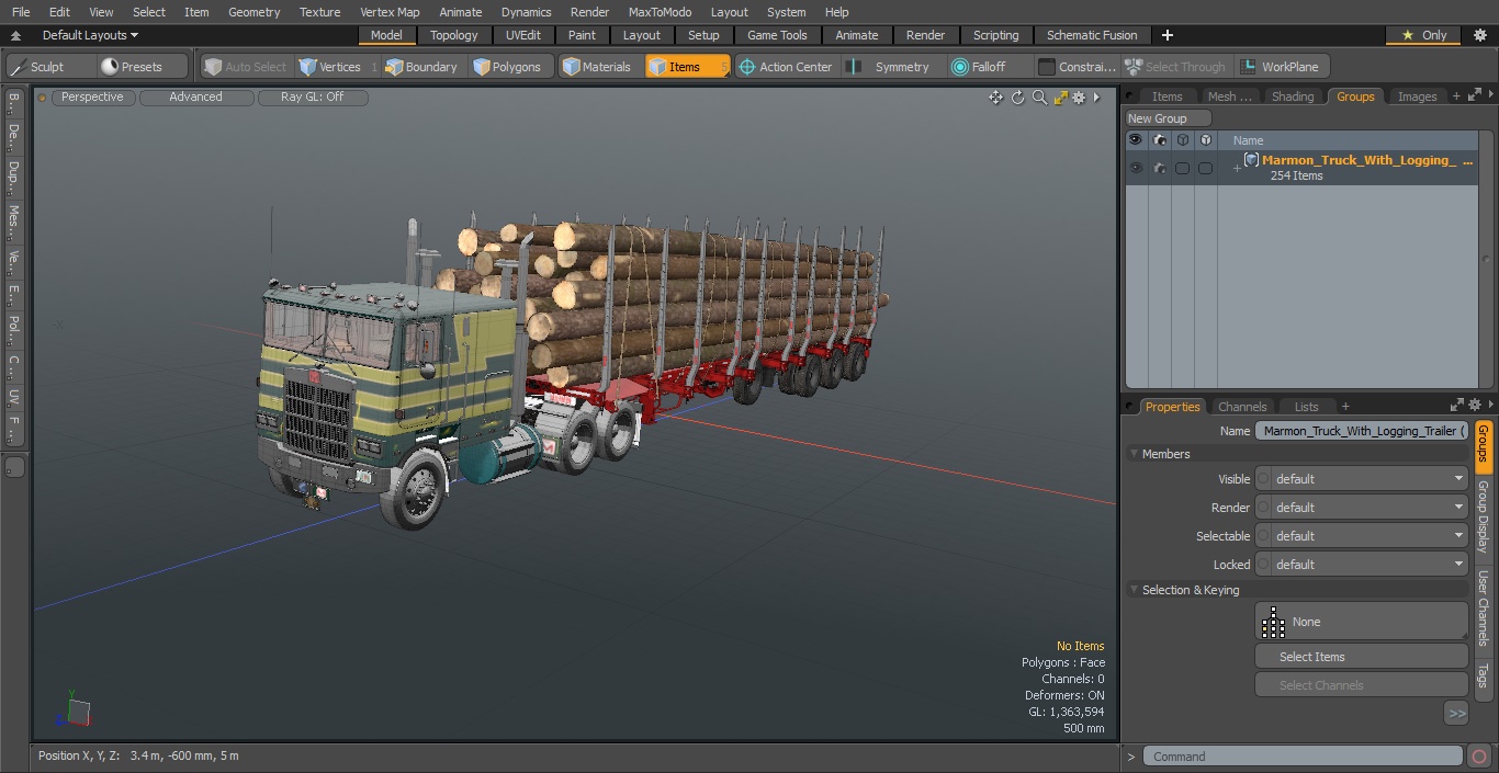 3D Marmon Truck With Logging Trailer model