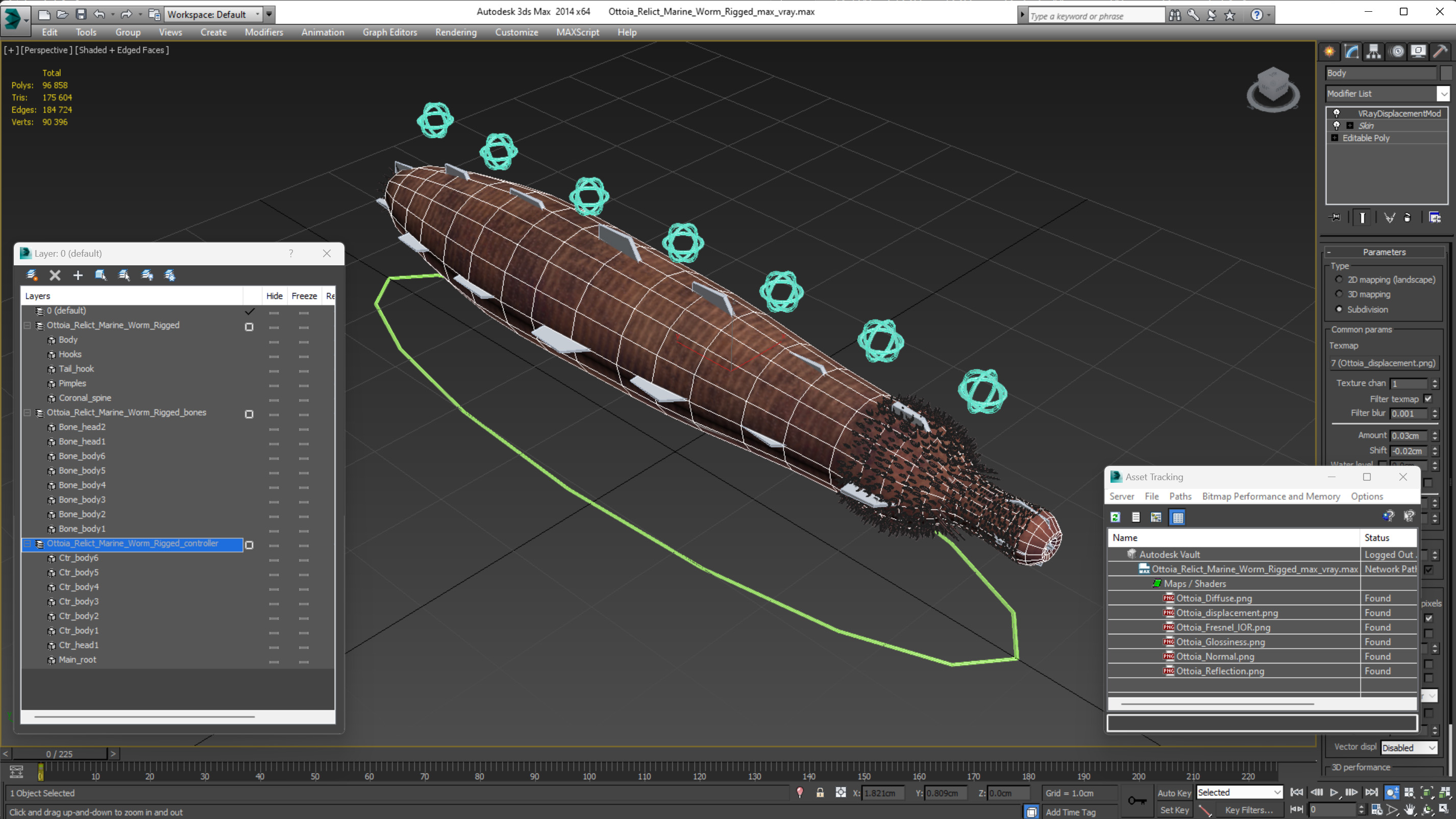 3D Ottoia Relict Marine Worm Rigged for Cinema 4D