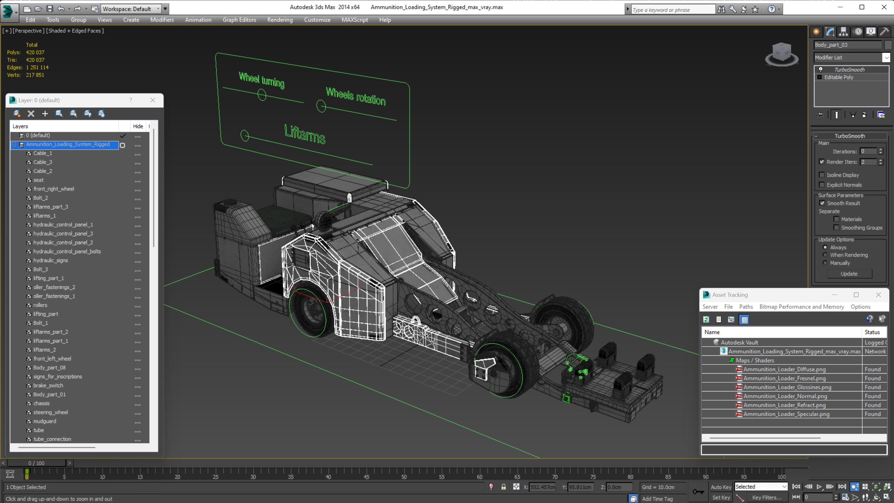 3D Ammunition Loading System Rigged for Maya