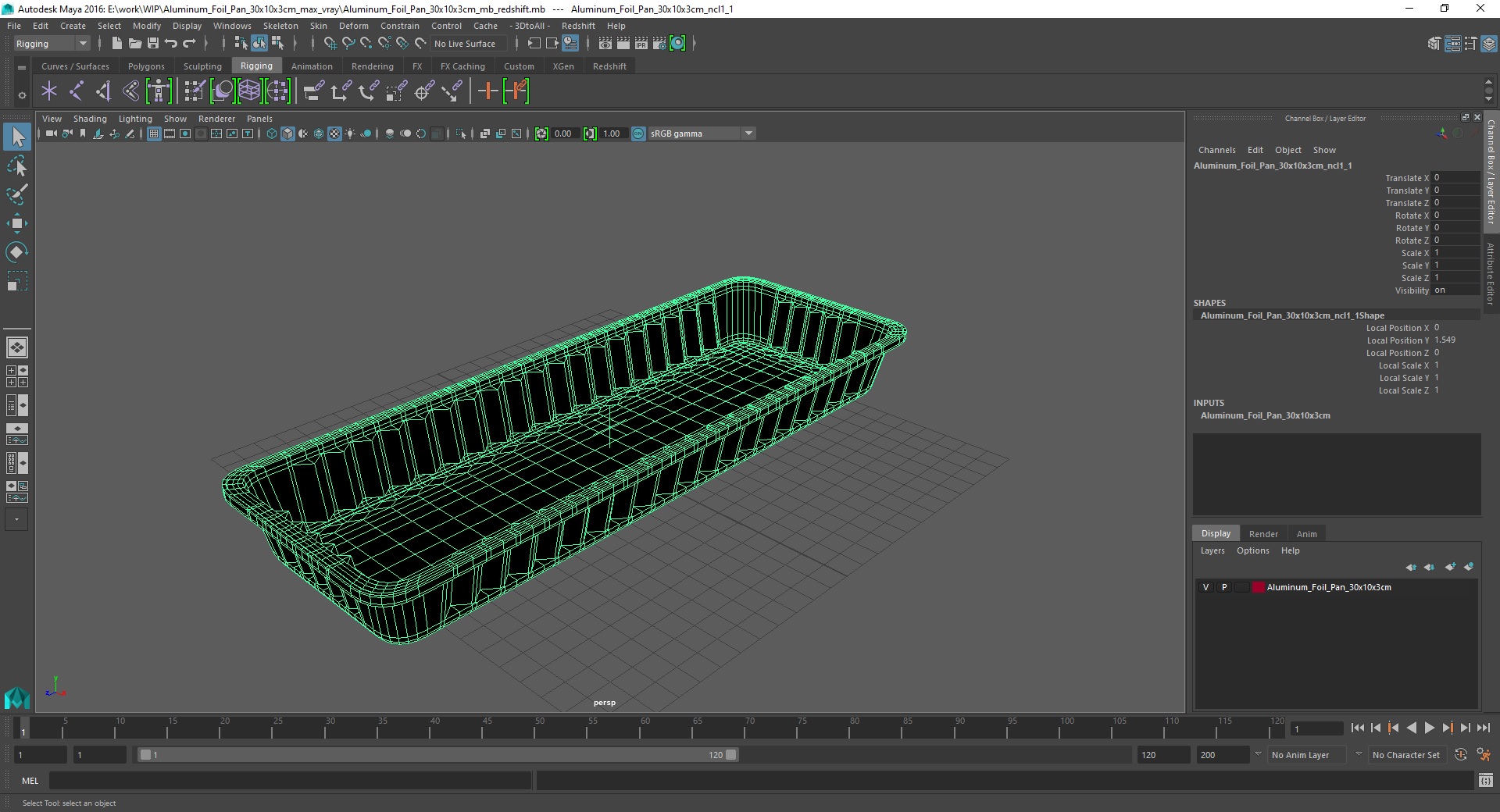 Aluminum Foil Pan 30x10x3cm 3D