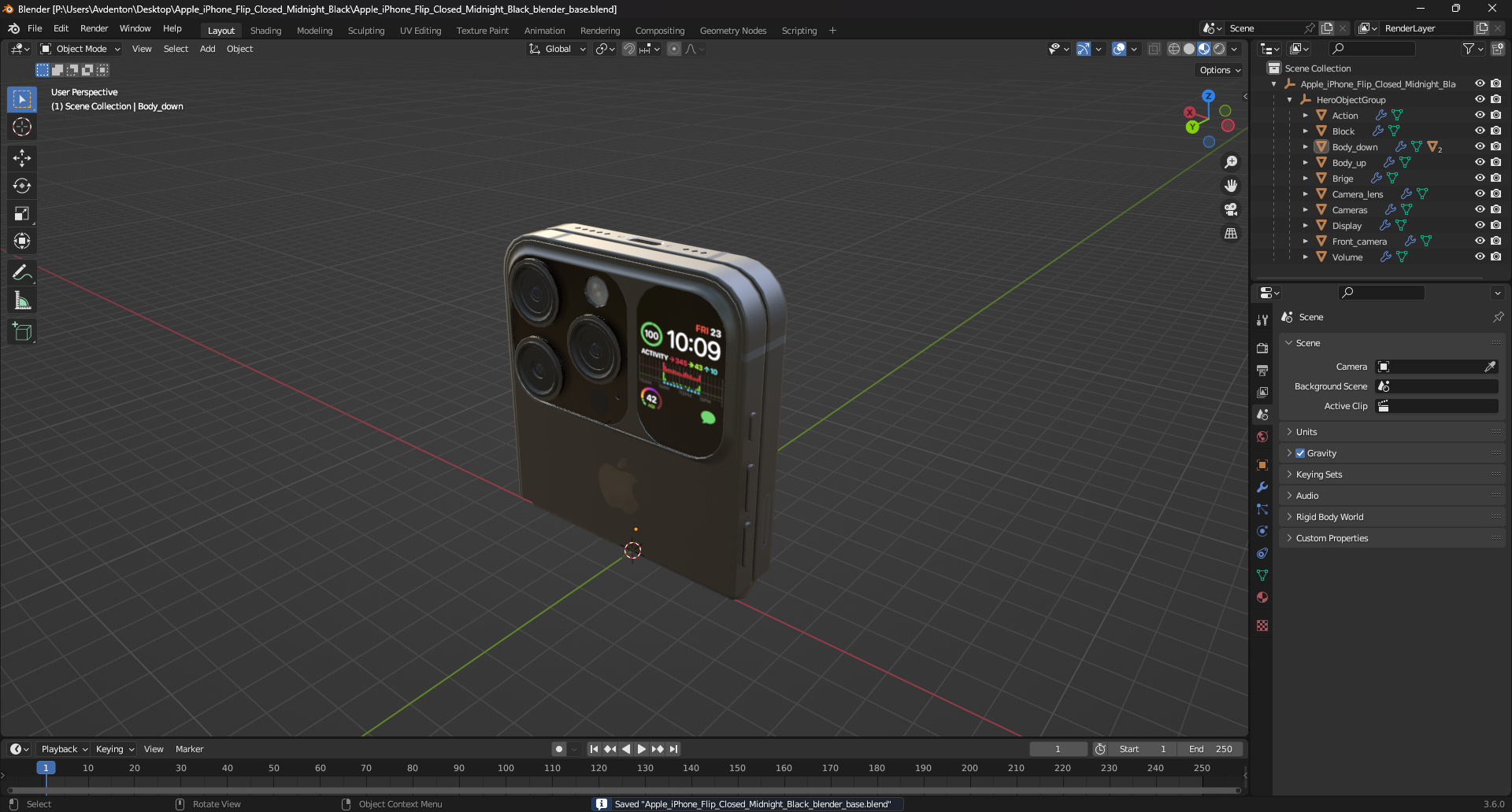Apple iPhone Flip Closed Midnight Black 3D model