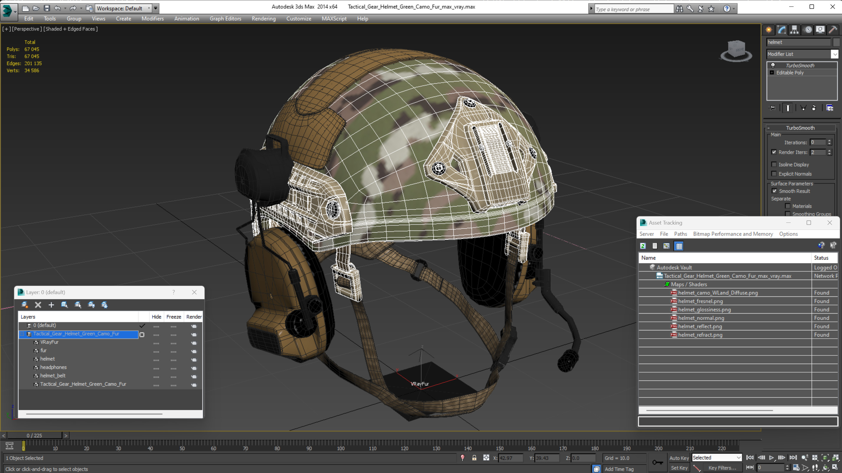 3D model Tactical Gear Helmet Green Camo Fur