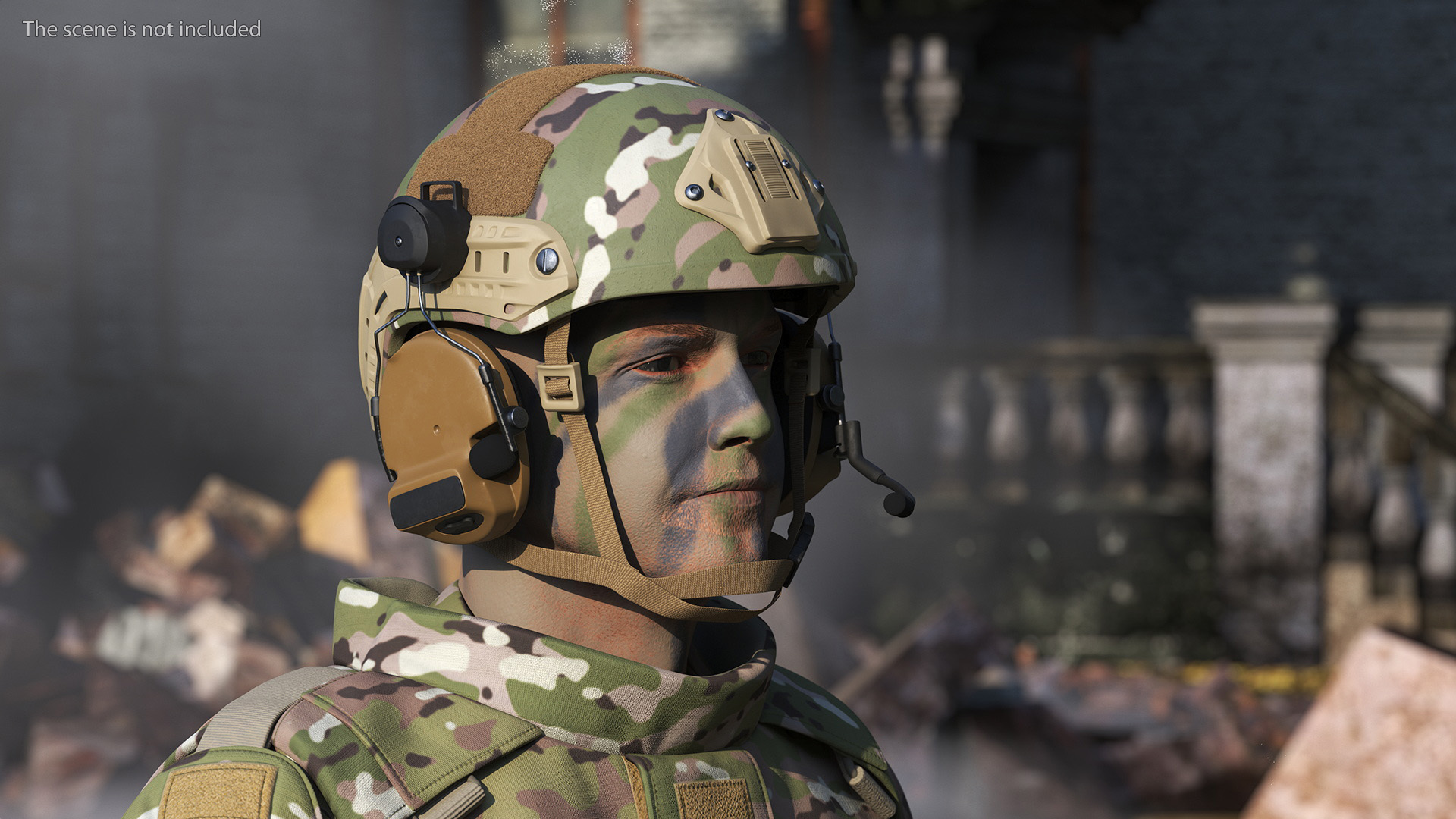 3D model Tactical Gear Helmet Green Camo Fur