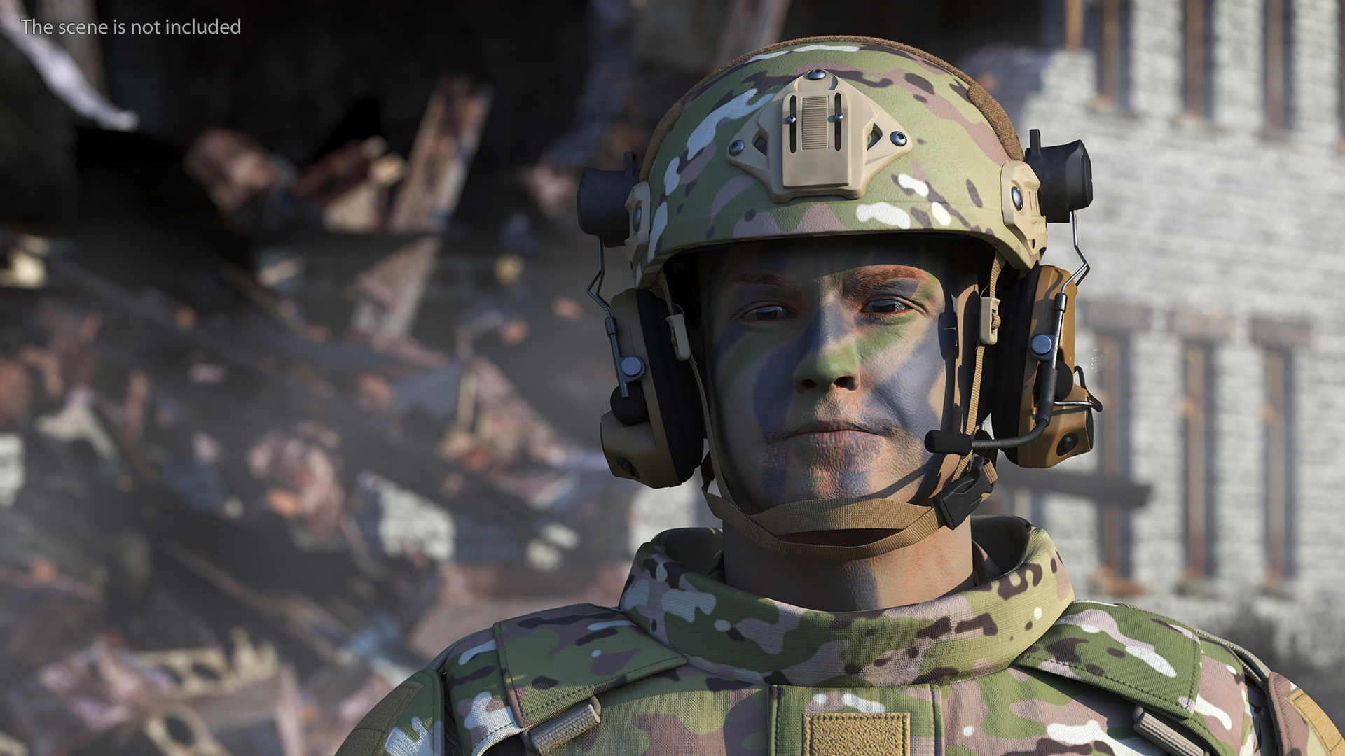 3D model Tactical Gear Helmet Green Camo Fur