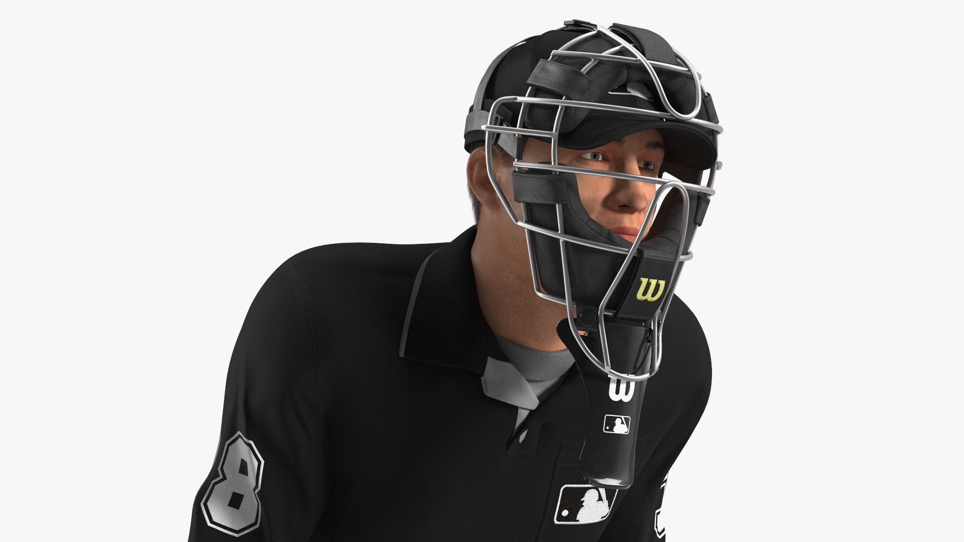 Baseball Umpire with Protective Mask and Cap in Ready Pose Fur 3D