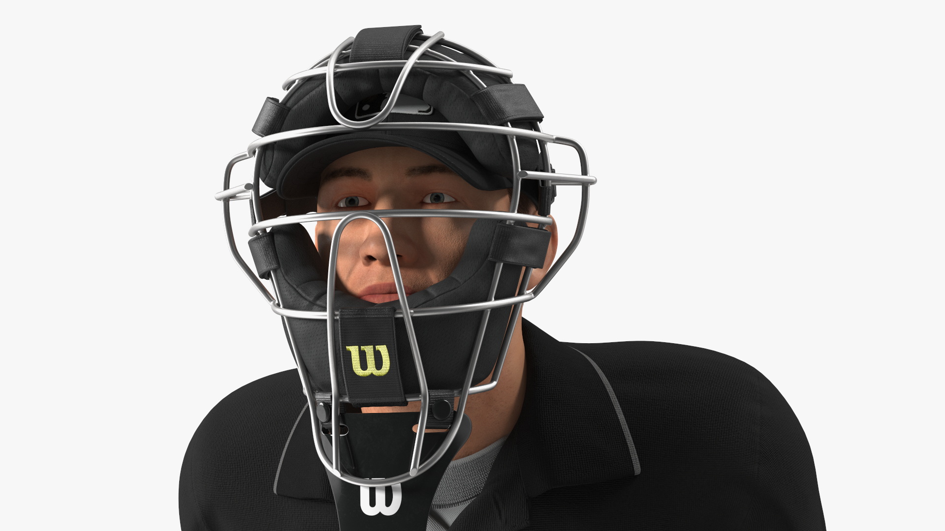 Baseball Umpire with Protective Mask and Cap in Ready Pose Fur 3D