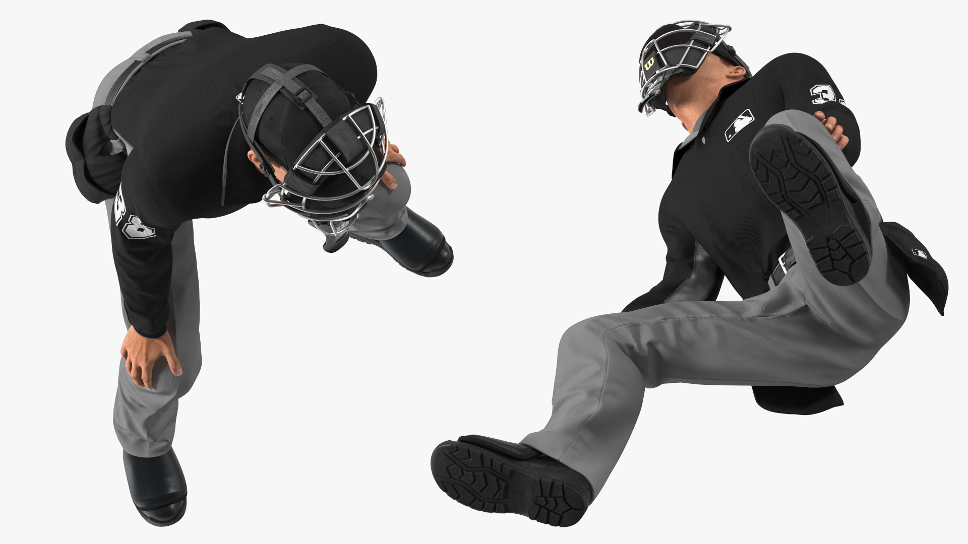 Baseball Umpire with Protective Mask and Cap in Ready Pose Fur 3D