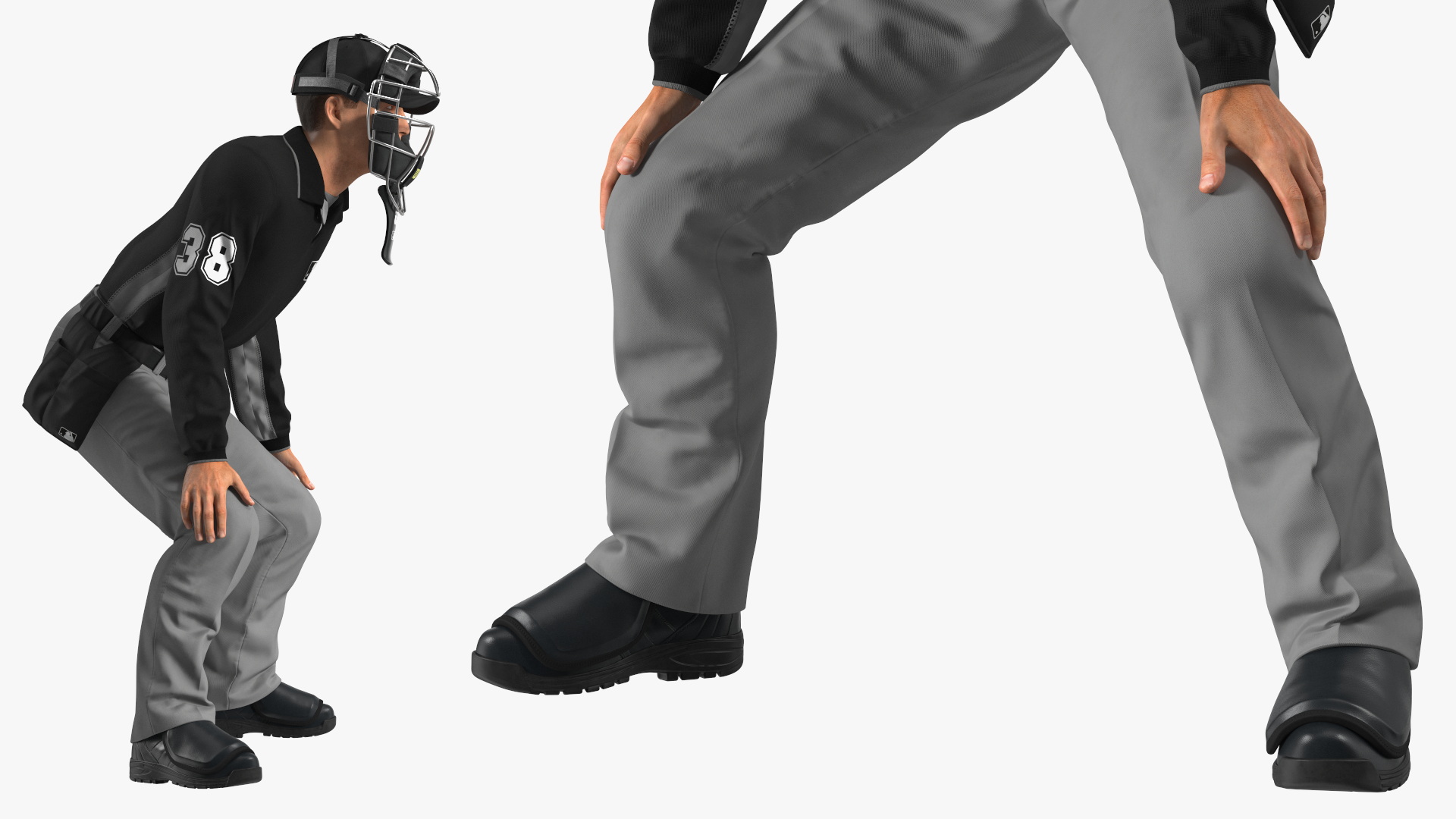 Baseball Umpire with Protective Mask and Cap in Ready Pose Fur 3D