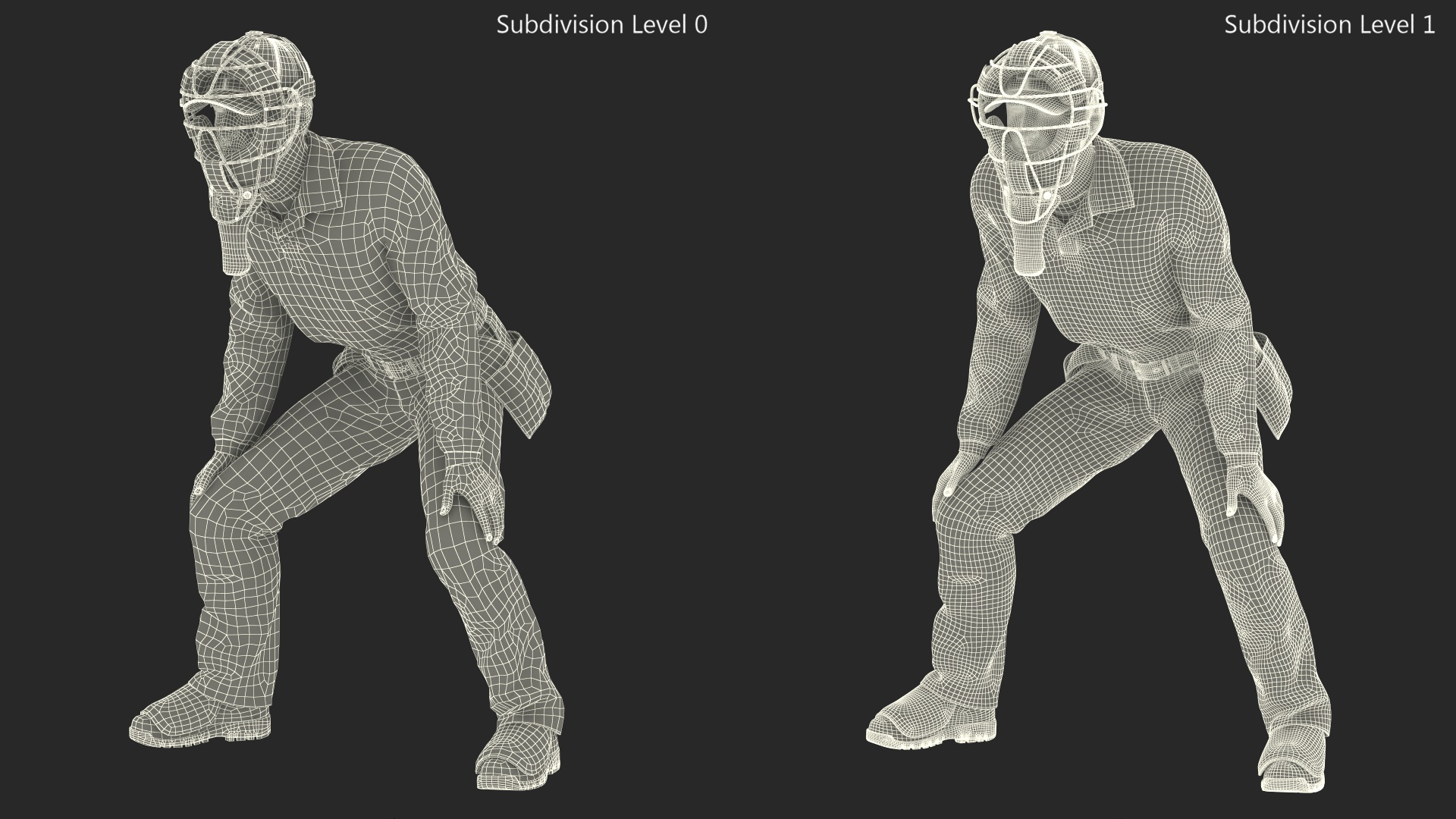 Baseball Umpire with Protective Mask and Cap in Ready Pose Fur 3D