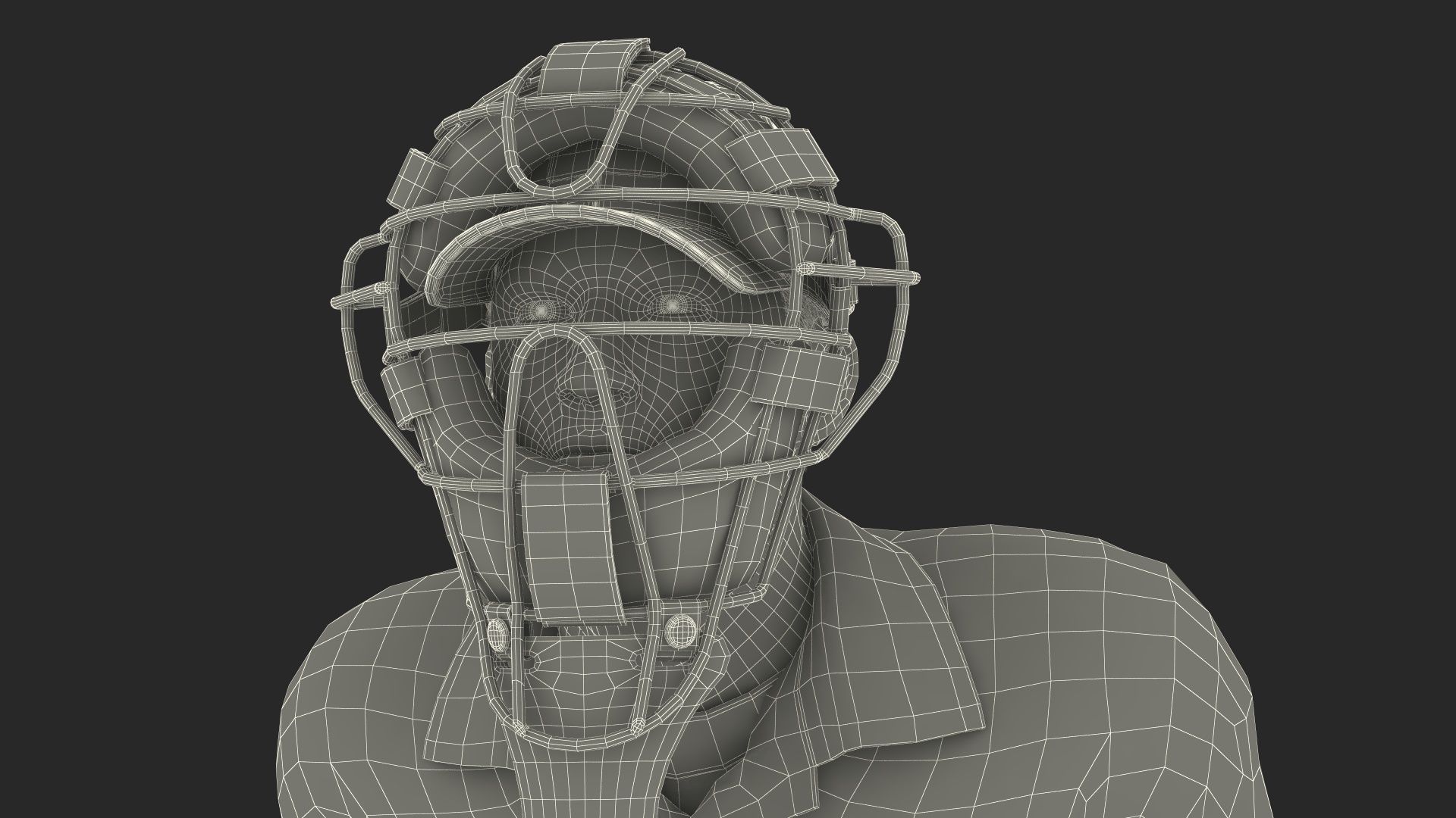 Baseball Umpire with Protective Mask and Cap in Ready Pose Fur 3D