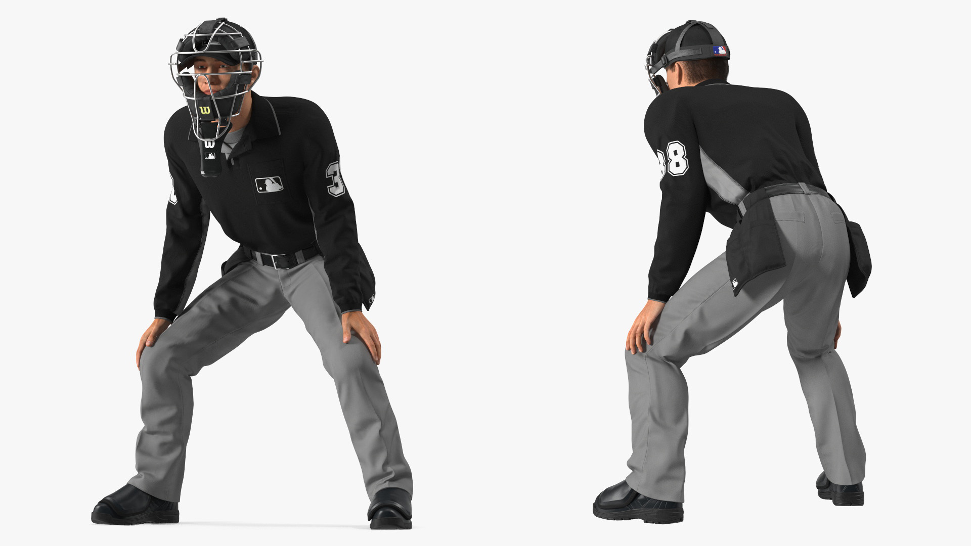 Baseball Umpire with Protective Mask and Cap in Ready Pose Fur 3D