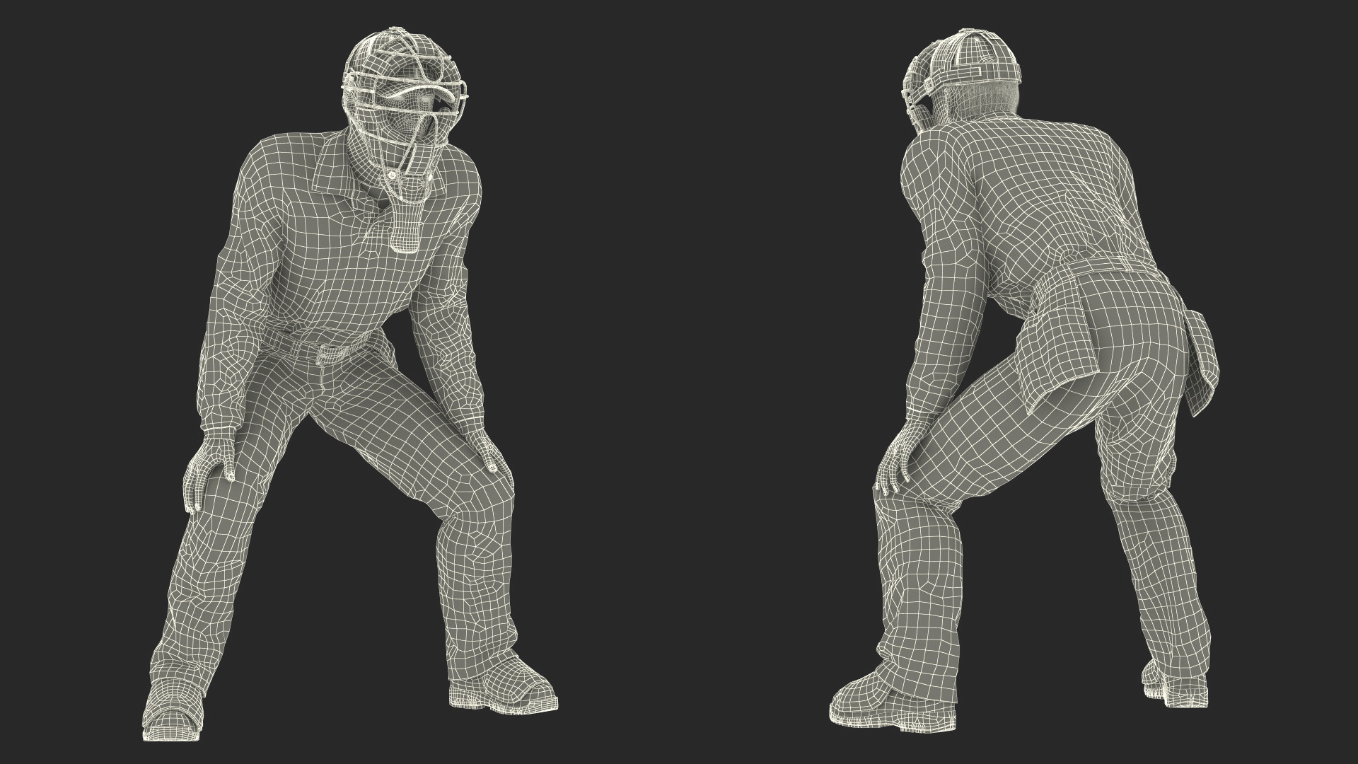 Baseball Umpire with Protective Mask and Cap in Ready Pose Fur 3D