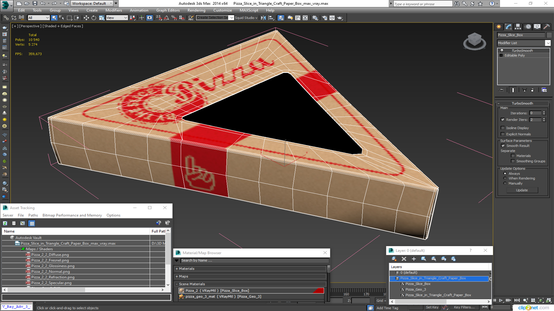 Pizza Slice in Triangle Craft Paper Box 3D model