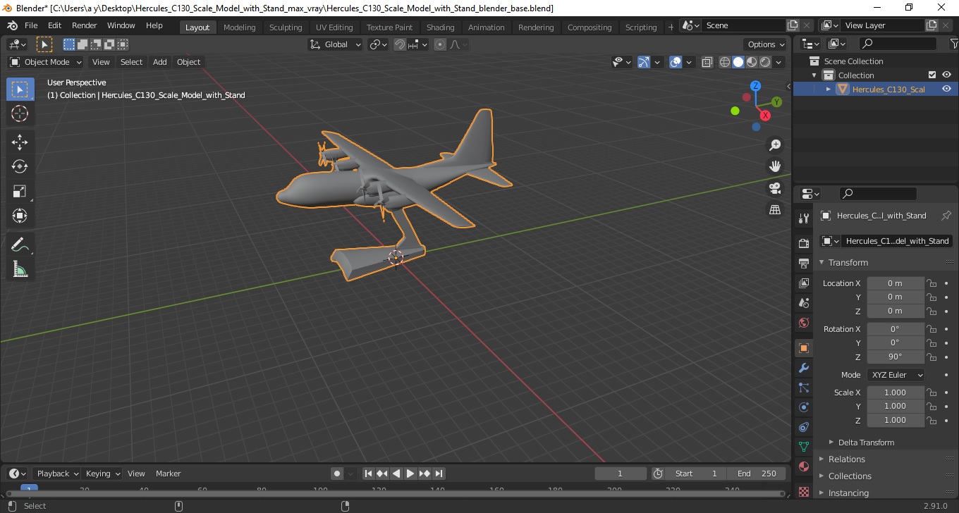3D Hercules C130 Scale Model with Stand