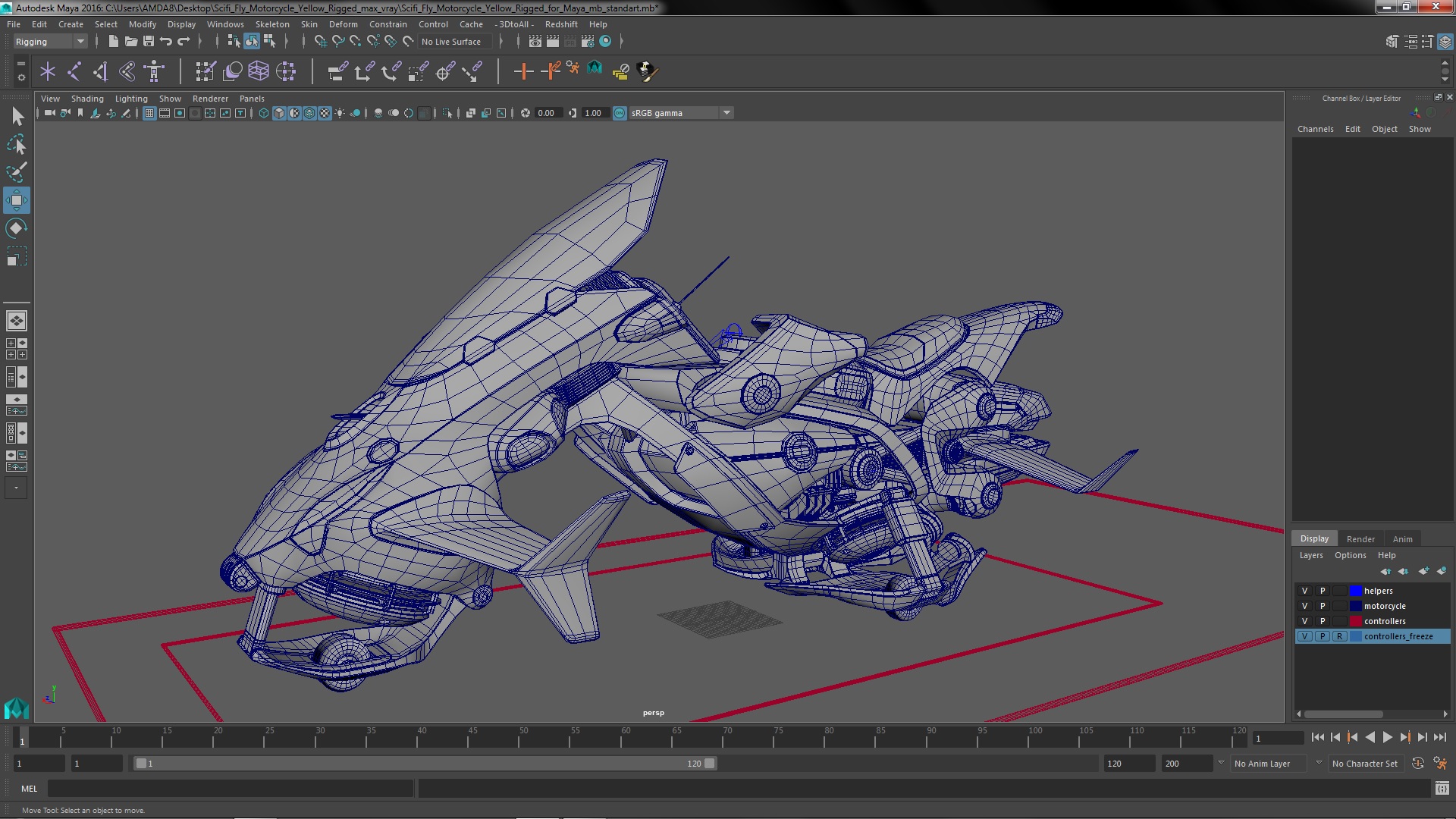 3D Scifi Fly Motorcycle Yellow Rigged for Maya model