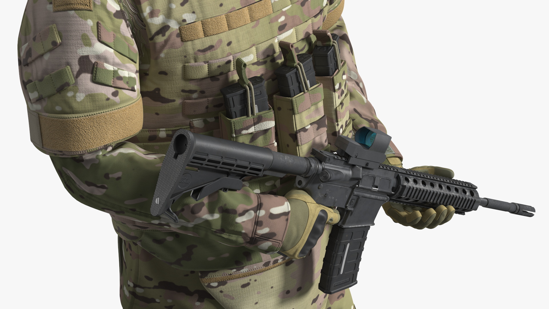 3D model Soldier in Night Vision Goggles Green Camo Standing Fur