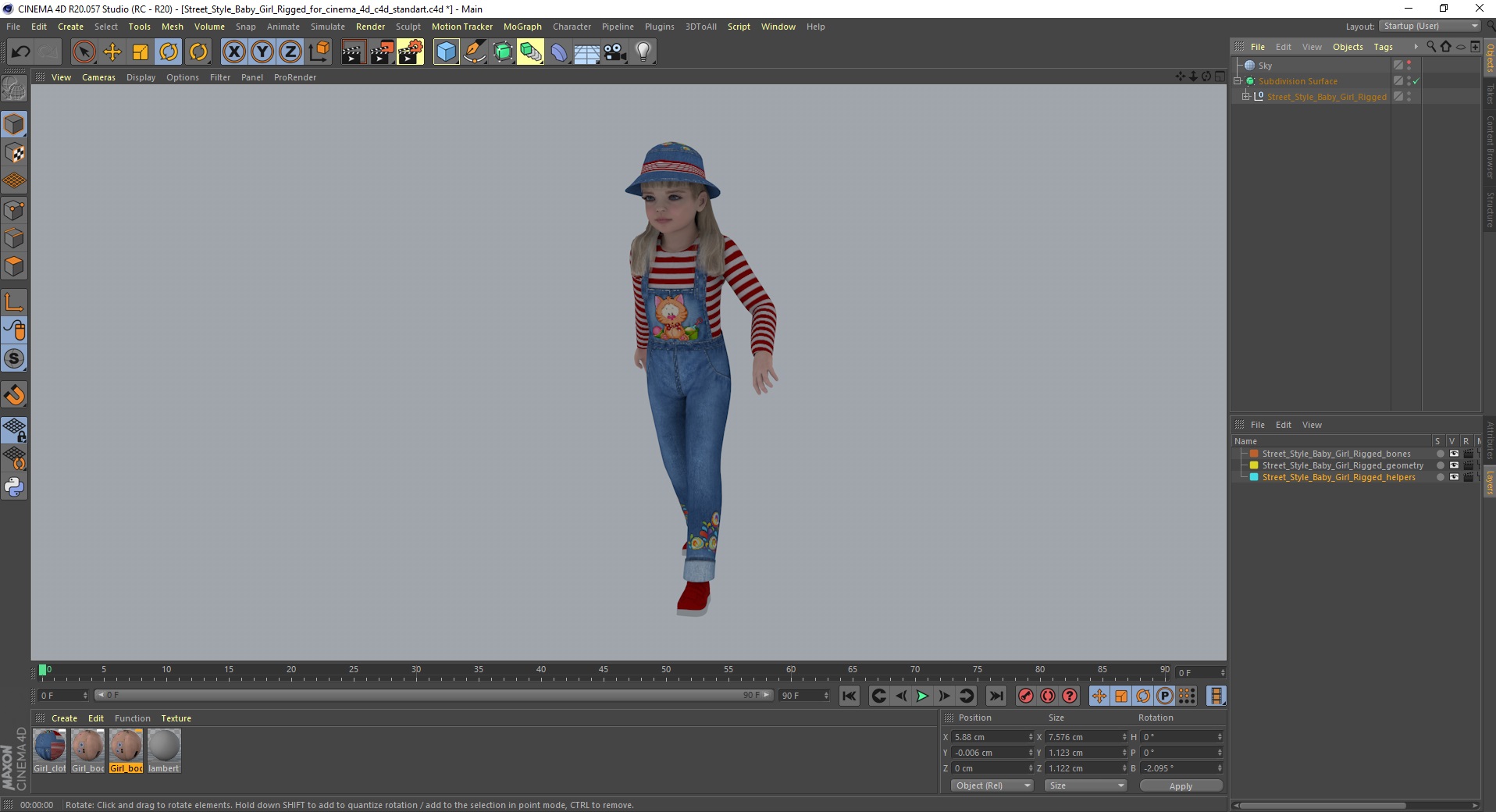3D Street Style Baby Girl Rigged for Cinema 4D model