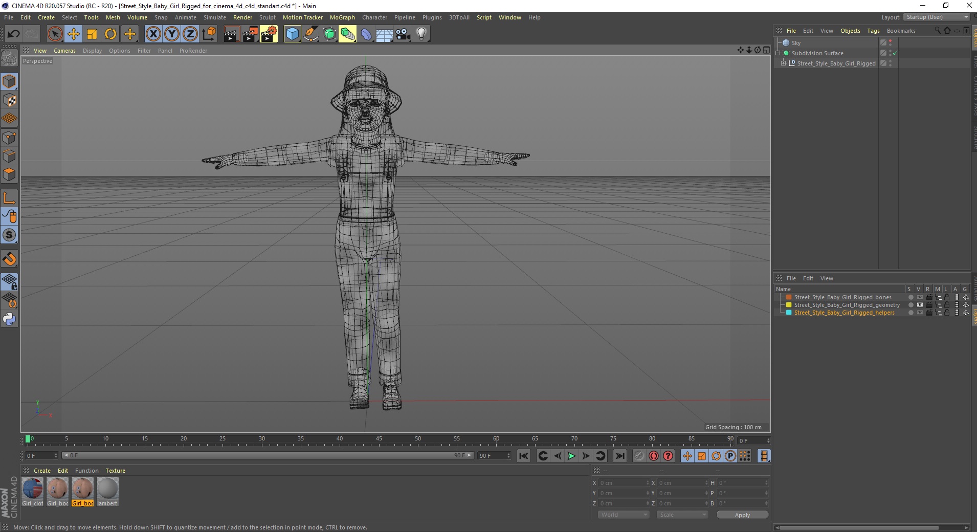 3D Street Style Baby Girl Rigged for Cinema 4D model