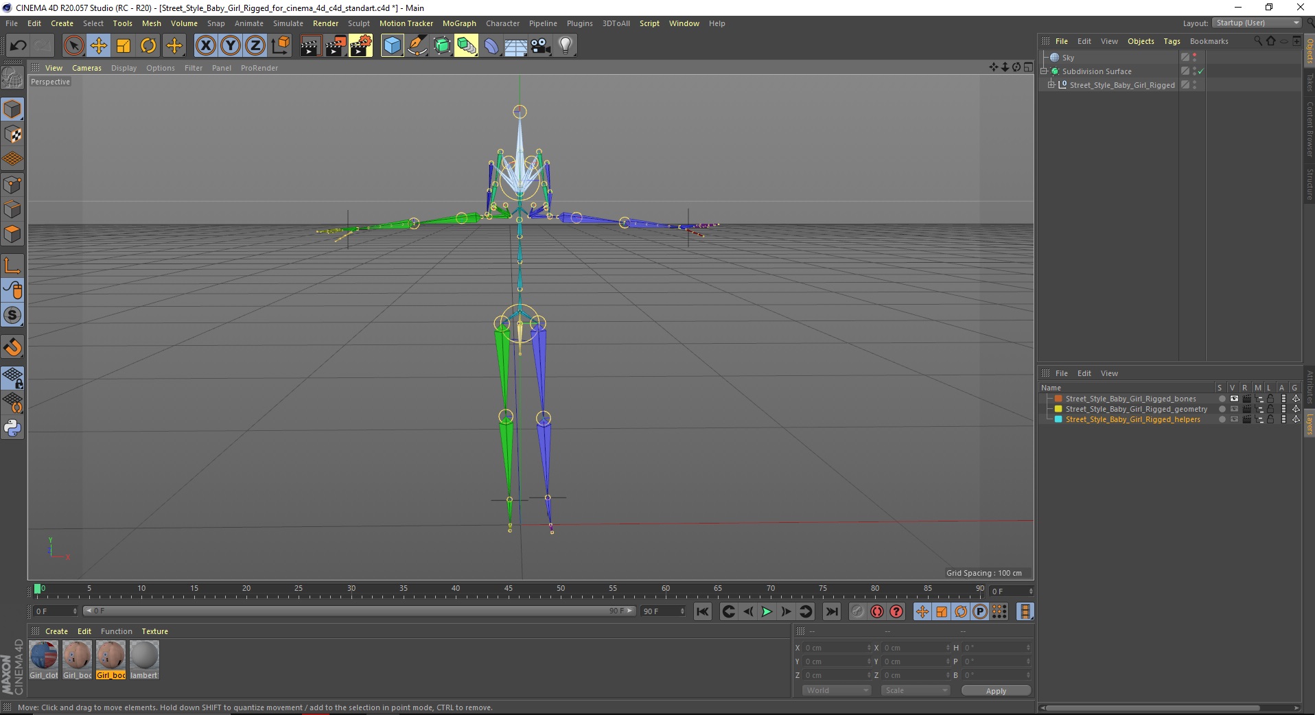 3D Street Style Baby Girl Rigged for Cinema 4D model