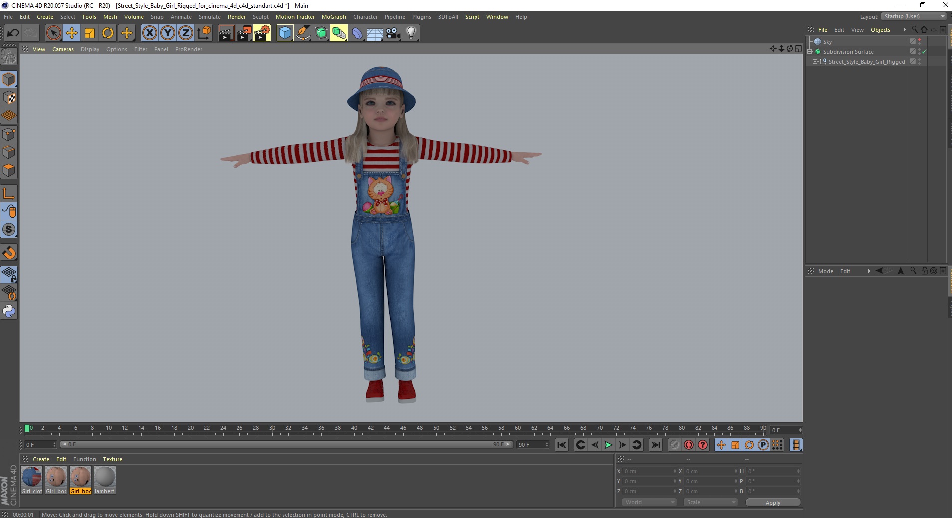 3D Street Style Baby Girl Rigged for Cinema 4D model