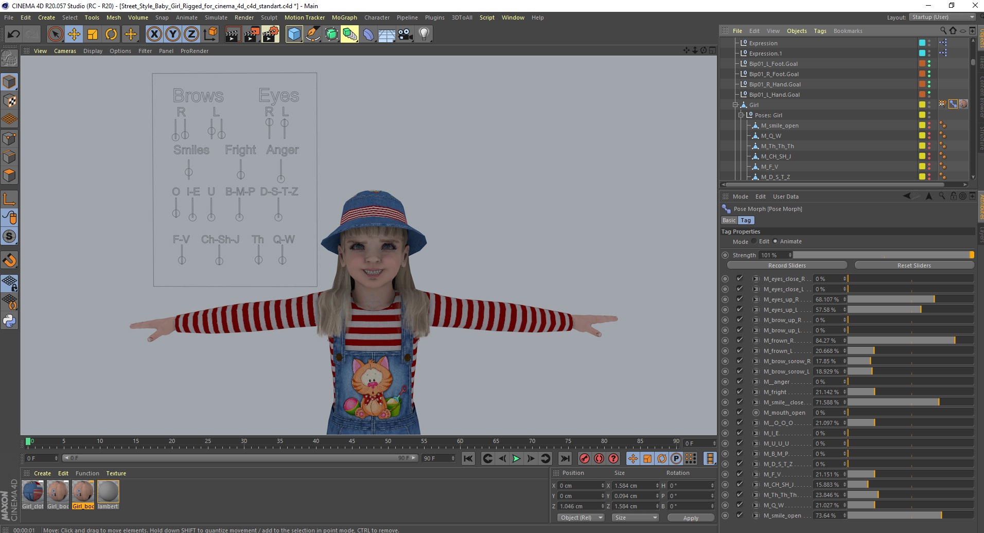 3D Street Style Baby Girl Rigged for Cinema 4D model