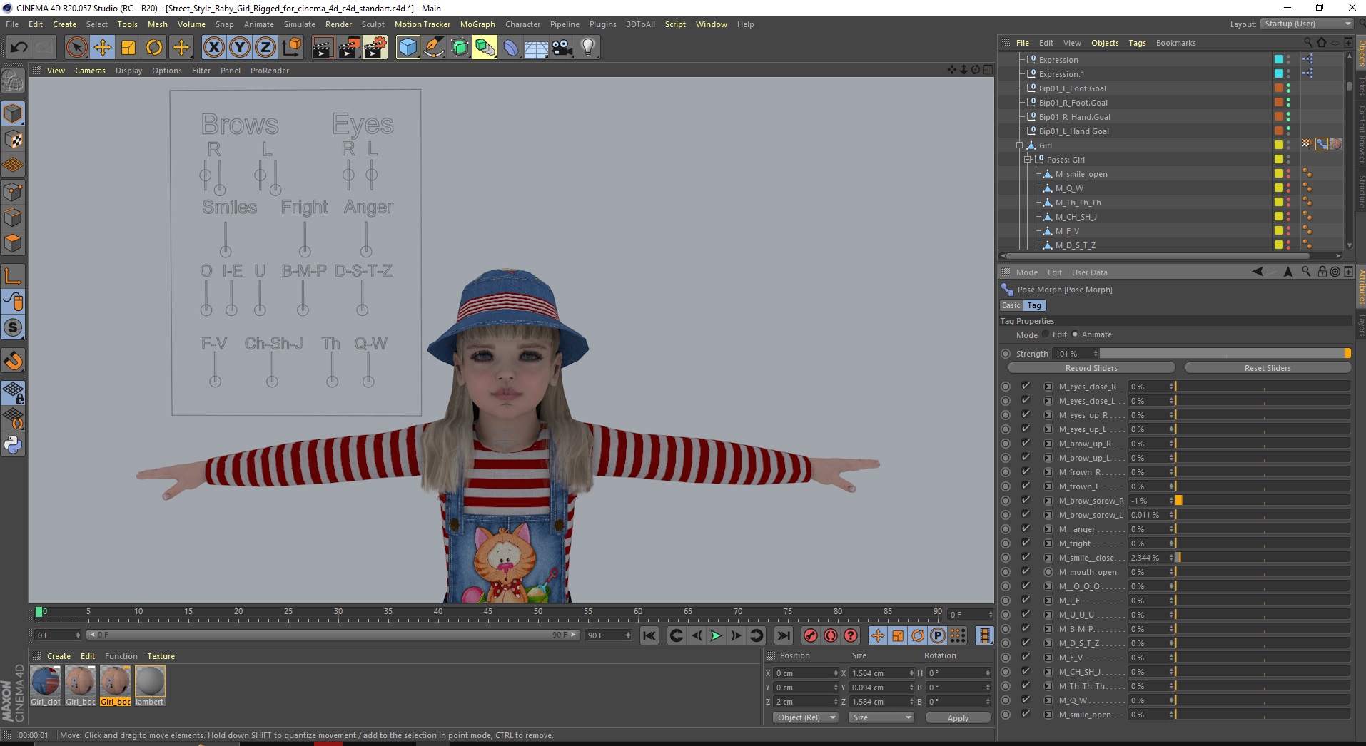 3D Street Style Baby Girl Rigged for Cinema 4D model