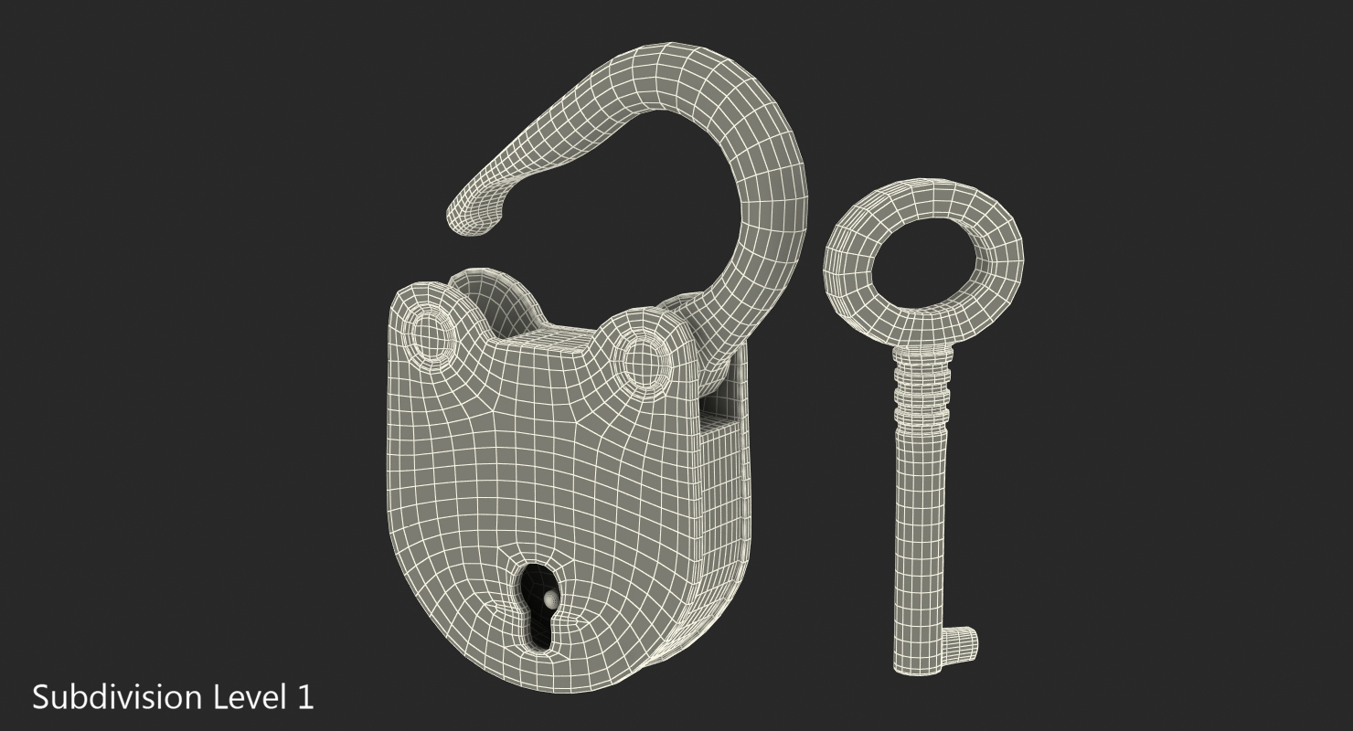 Vintage Brass Padlock with Skeleton Key 3D model