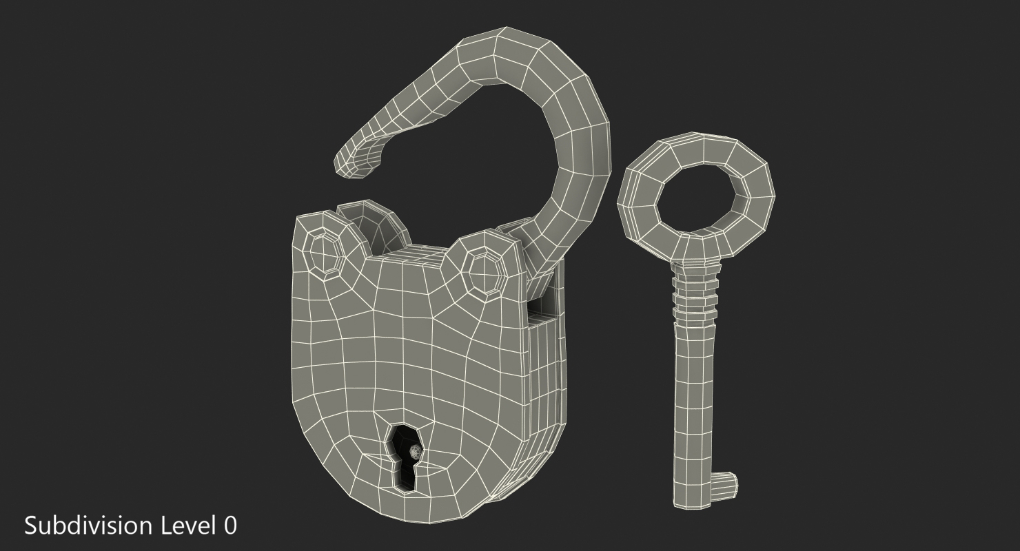 Vintage Brass Padlock with Skeleton Key 3D model