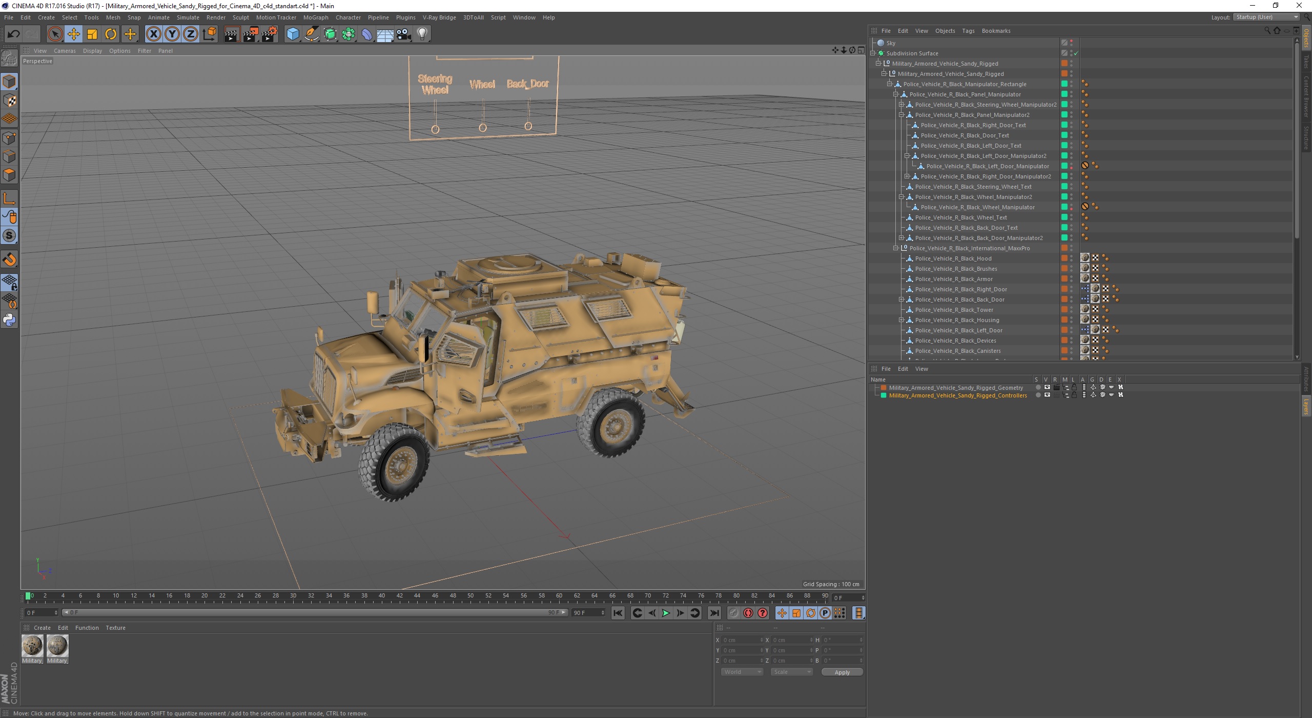 3D Military Armored Vehicle Sandy Rigged for Cinema 4D