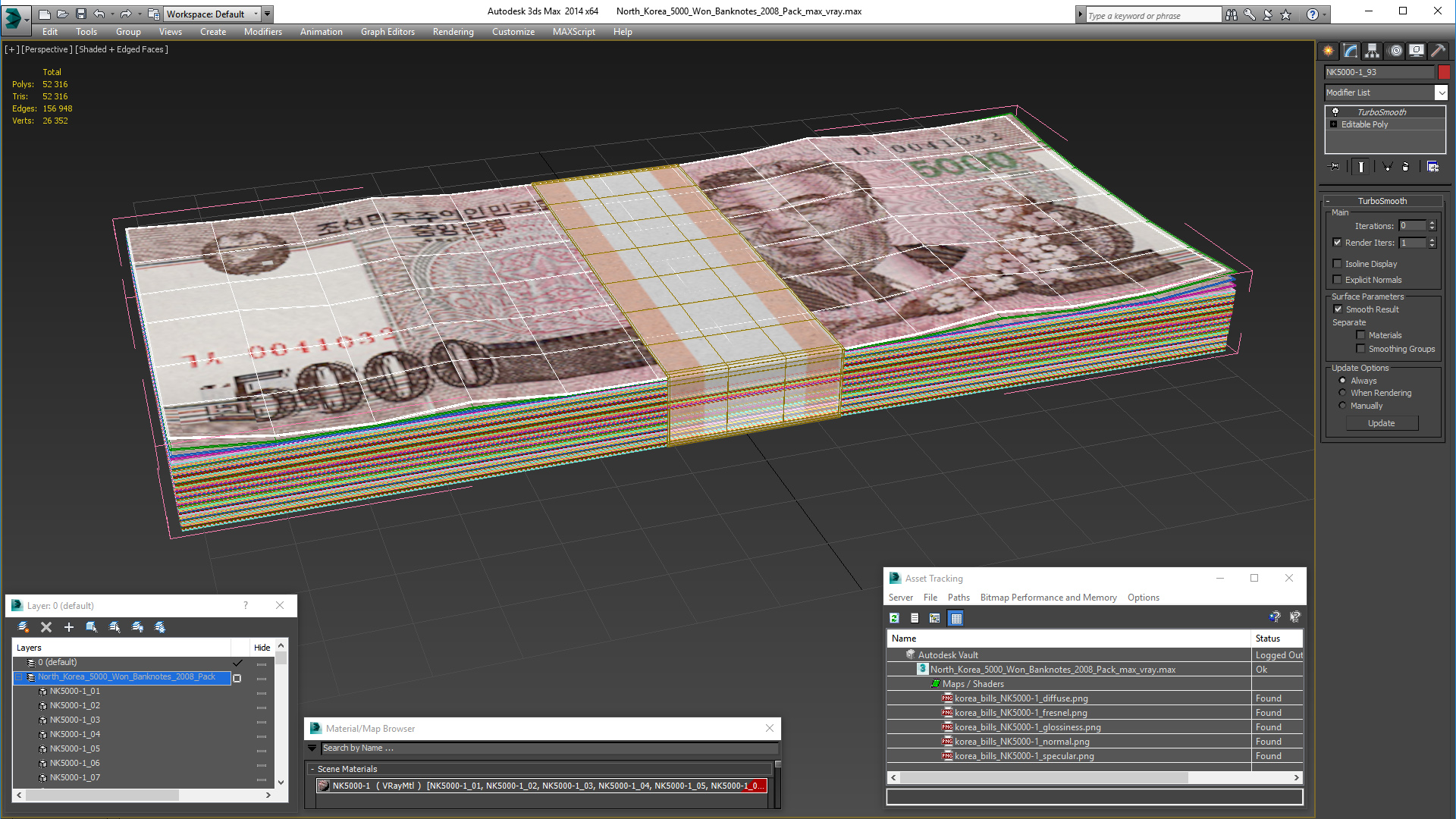 3D model North Korea 5000 Won Banknotes 2008 Pack