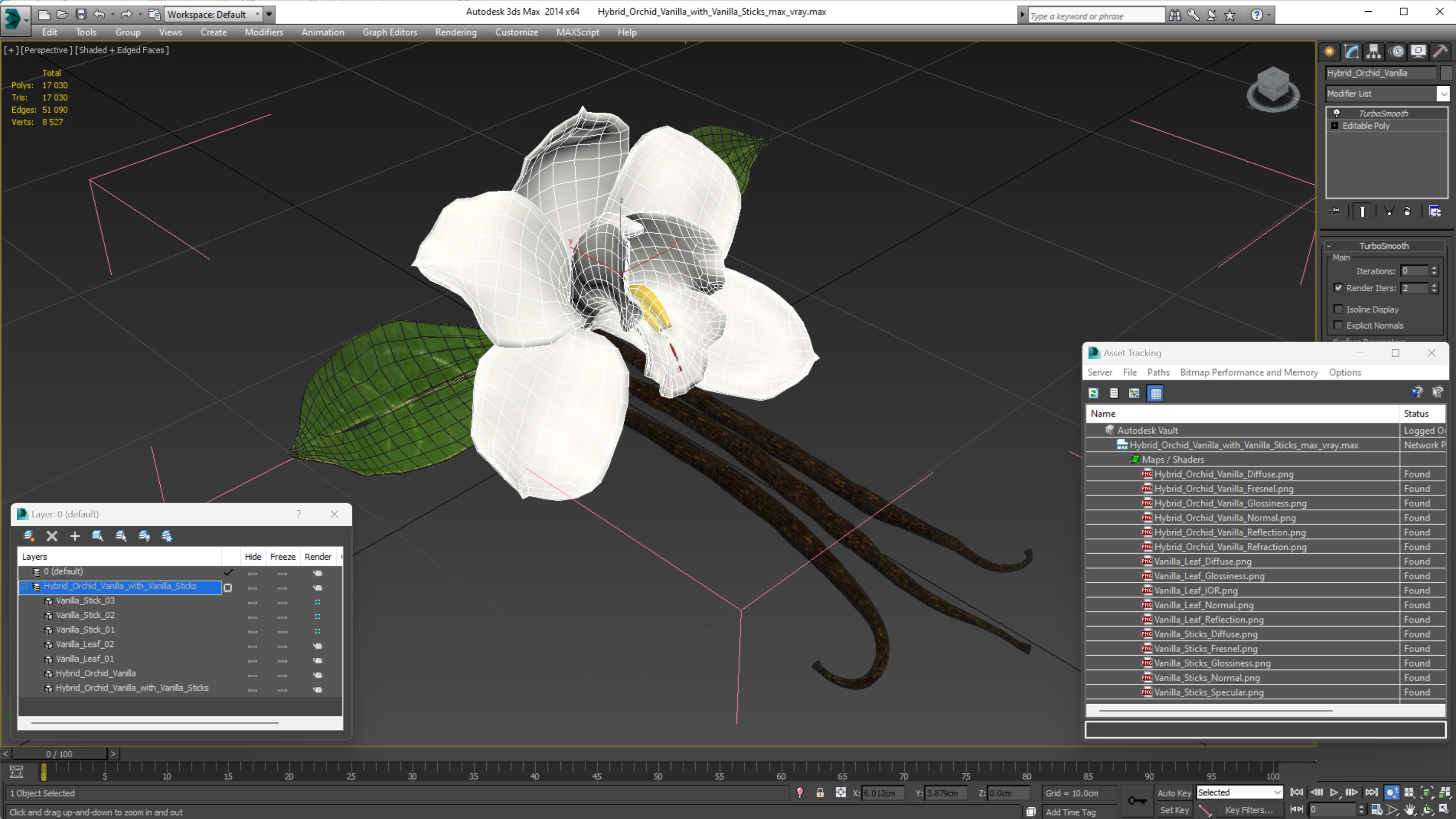 3D Hybrid Orchid Vanilla with Vanilla Sticks