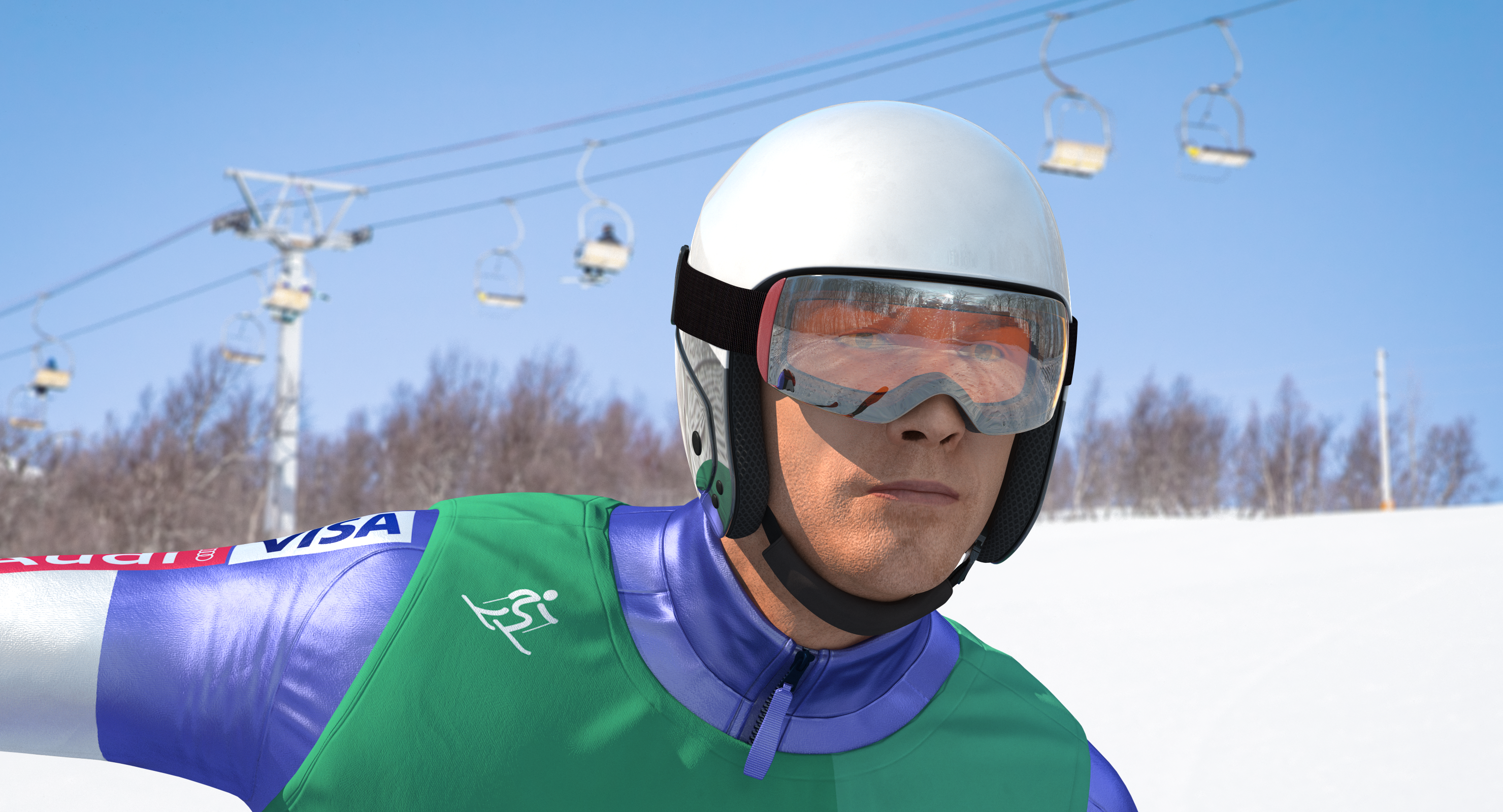 Skier Head in Helmet 3D Model, view 3