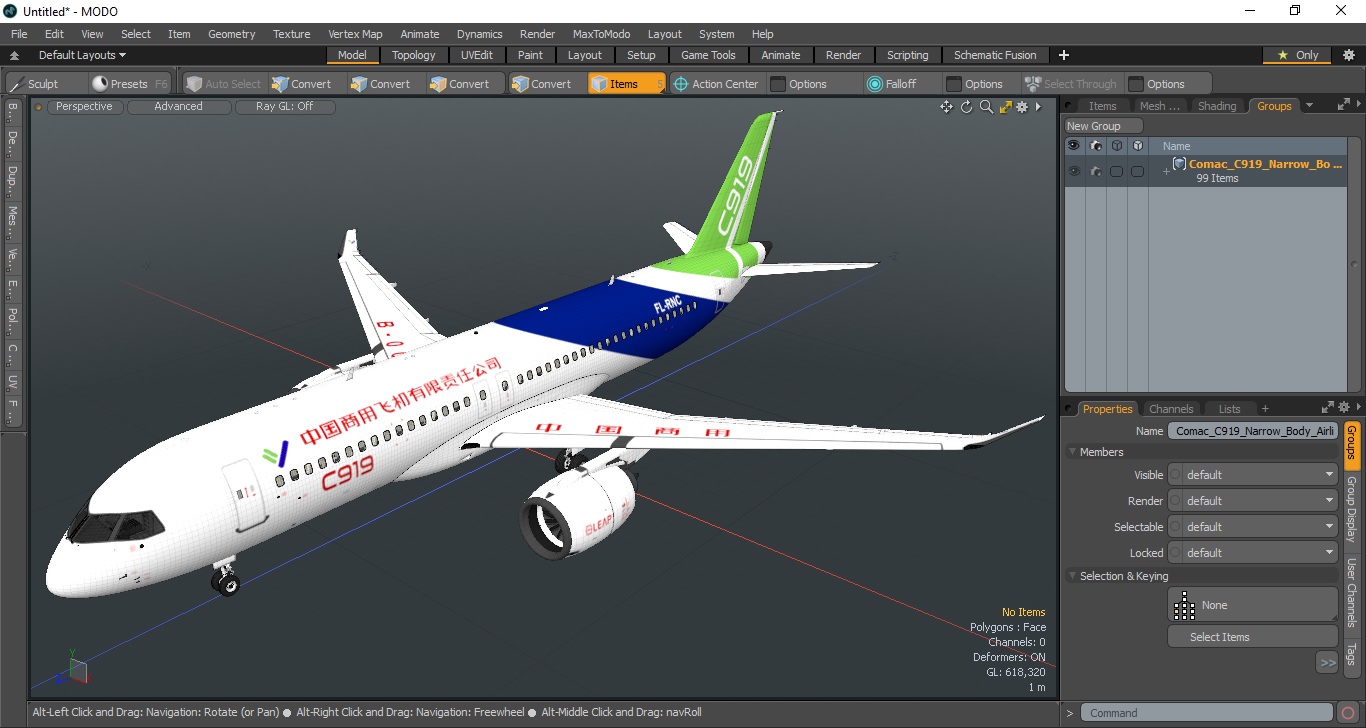 3D Comac C919 Narrow Body Airliner