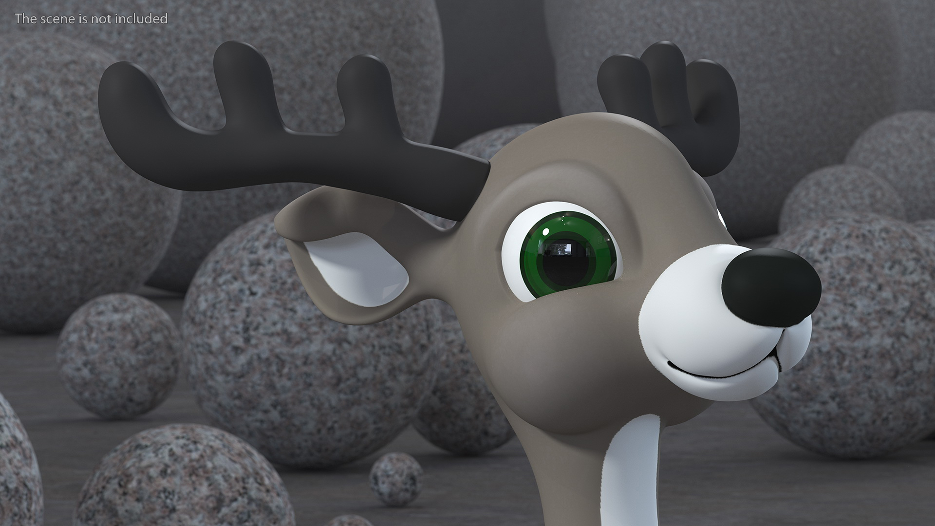 3D Grey Cartoon Reindeer