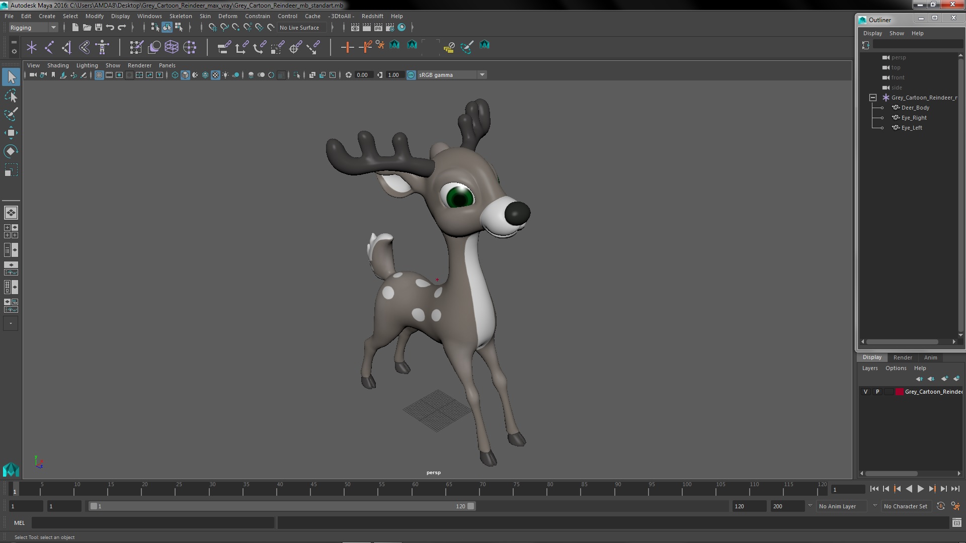 3D Grey Cartoon Reindeer