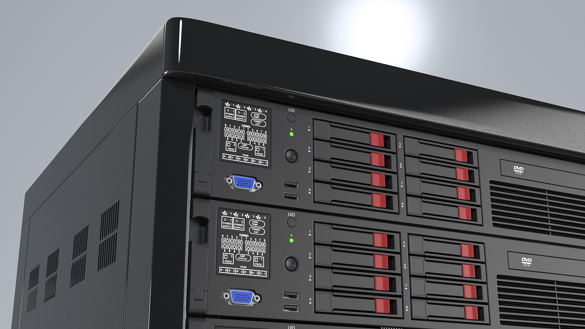 3D model Full Server Rack with Laptop on Sliding Rack Shelf