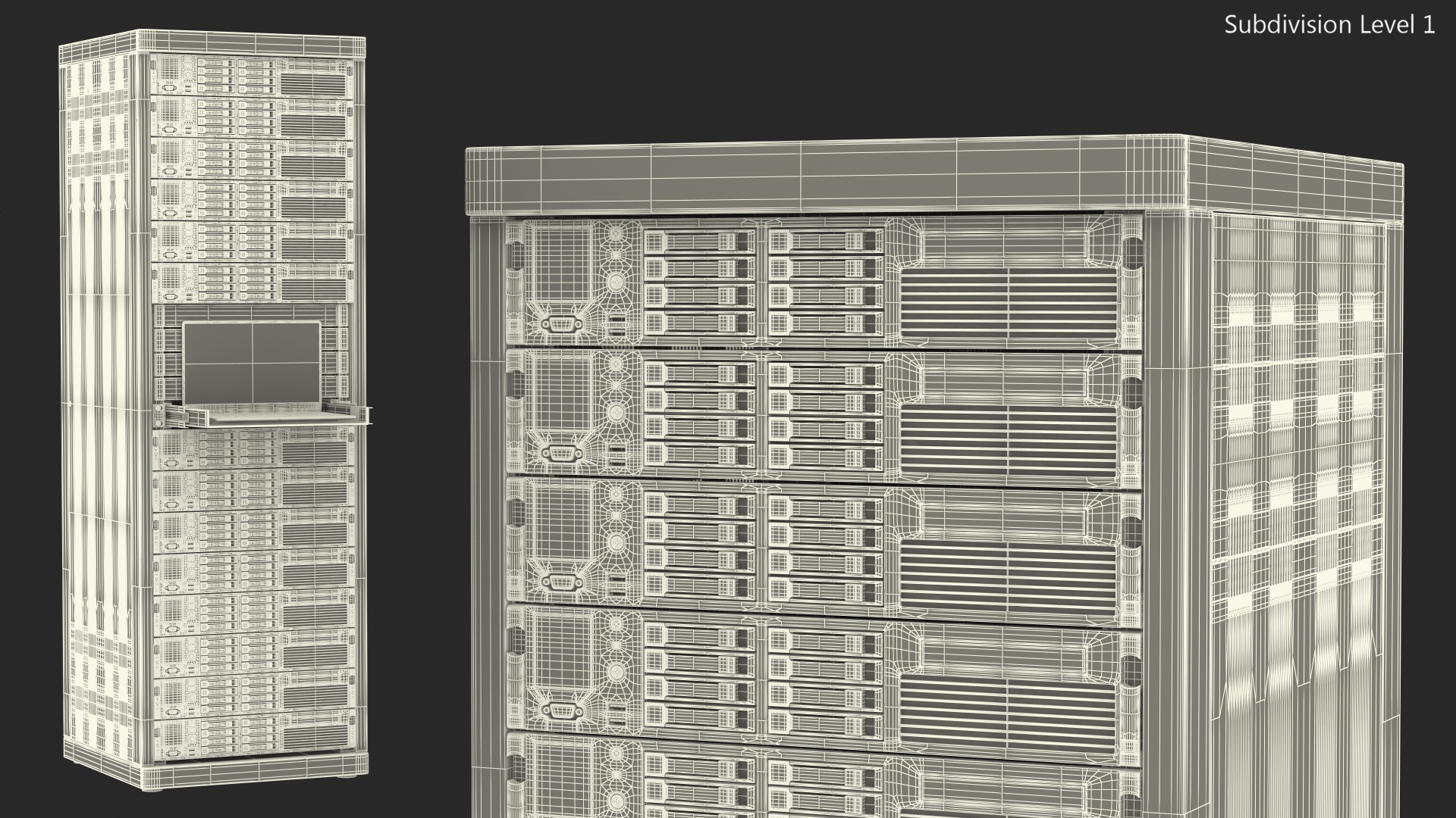 3D model Full Server Rack with Laptop on Sliding Rack Shelf