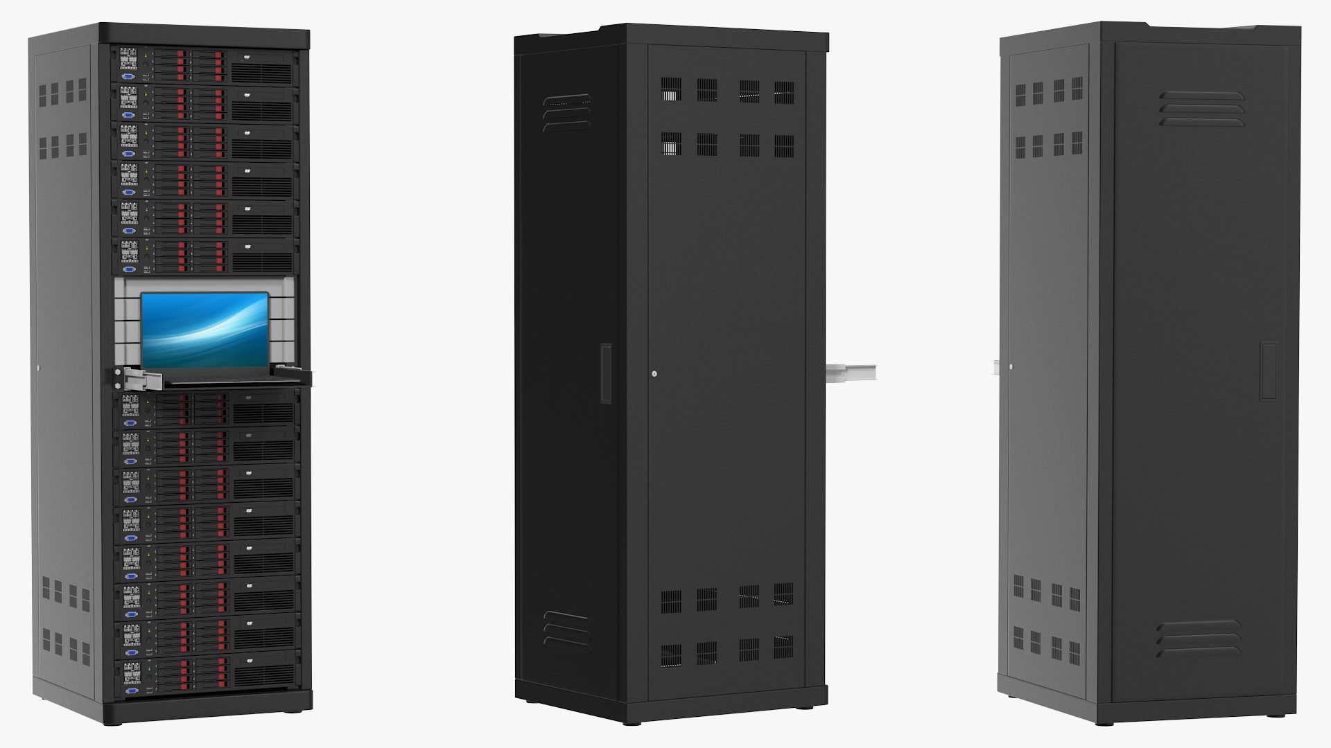 3D model Full Server Rack with Laptop on Sliding Rack Shelf