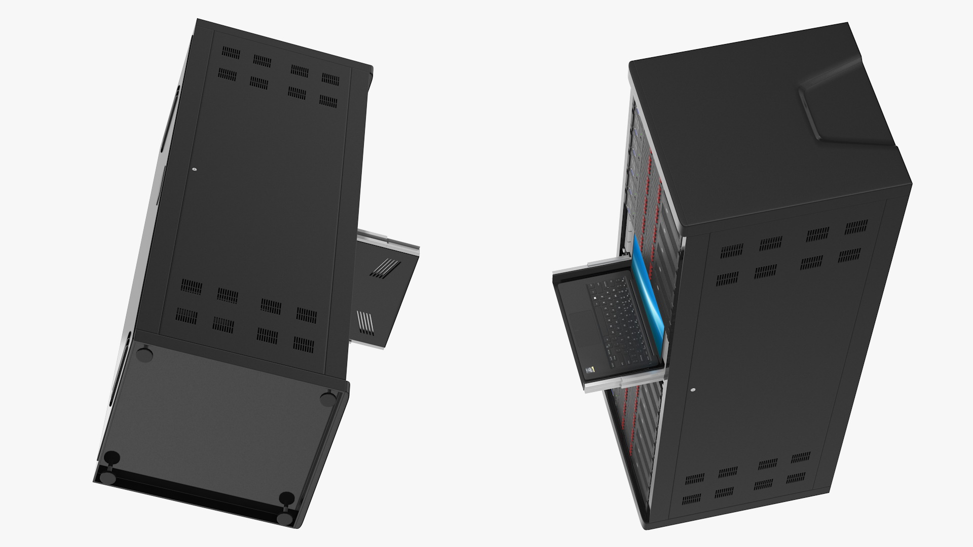 3D model Full Server Rack with Laptop on Sliding Rack Shelf