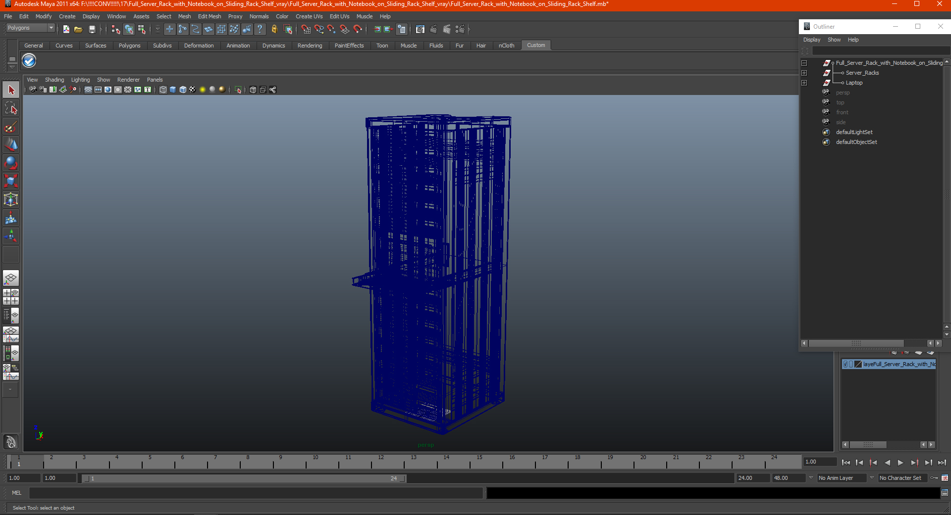 3D model Full Server Rack with Laptop on Sliding Rack Shelf