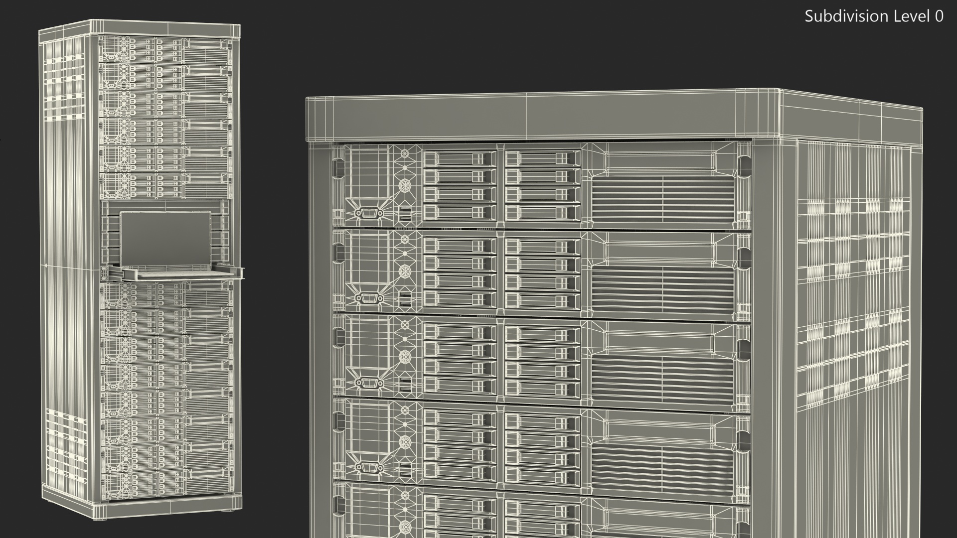 3D model Full Server Rack with Laptop on Sliding Rack Shelf