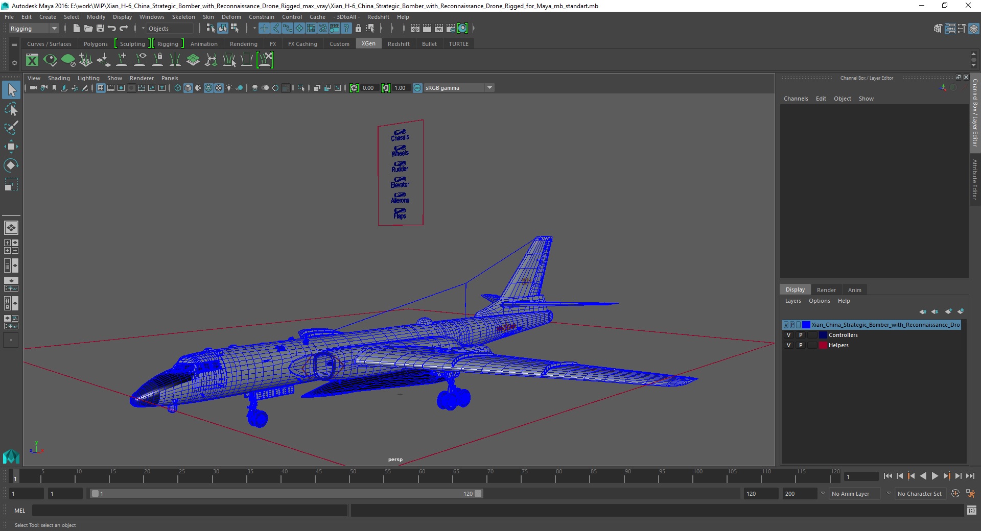 3D Xian H-6 China Strategic Bomber with Reconnaissance Drone Rigged for Maya model