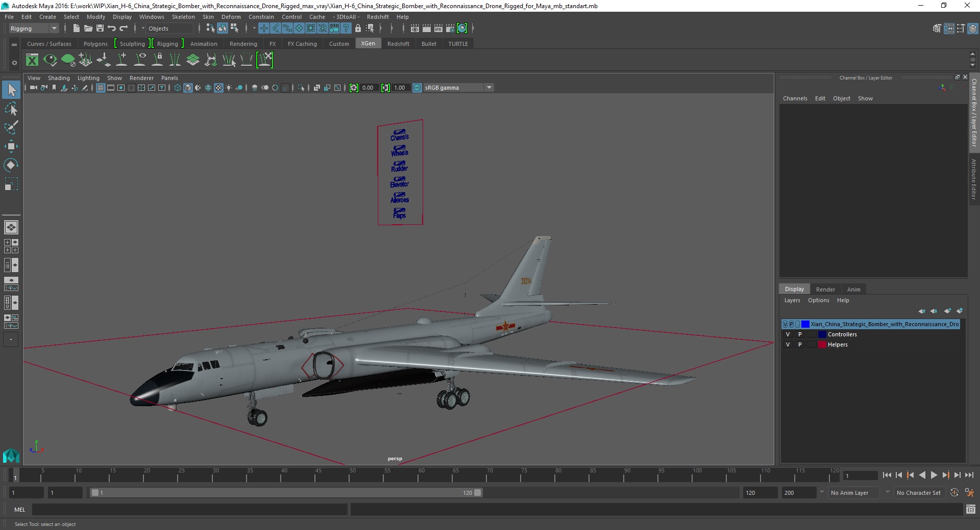 3D Xian H-6 China Strategic Bomber with Reconnaissance Drone Rigged for Maya model