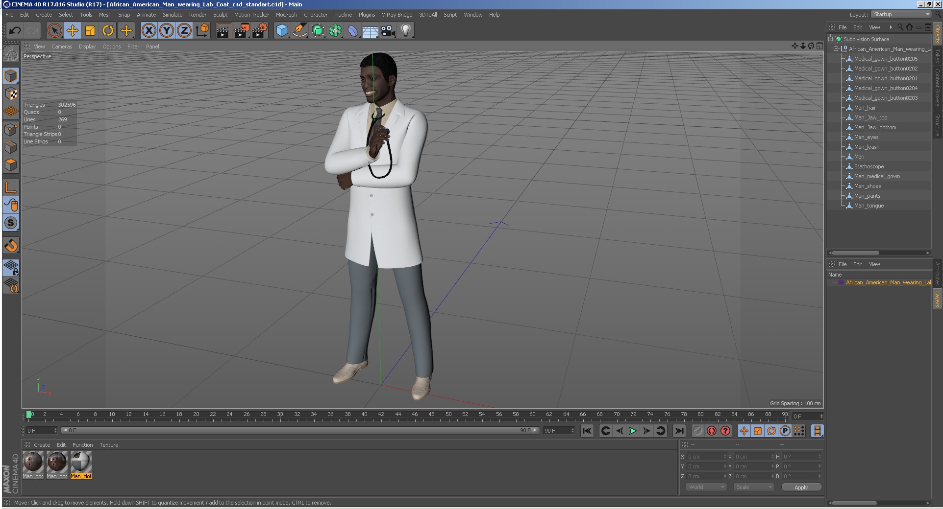 African American Man wearing Lab Coat 3D