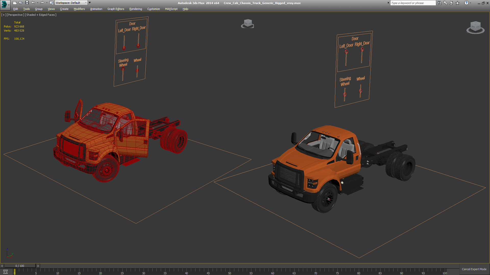 Crew Cab Chassis Truck Generic Rigged 3D