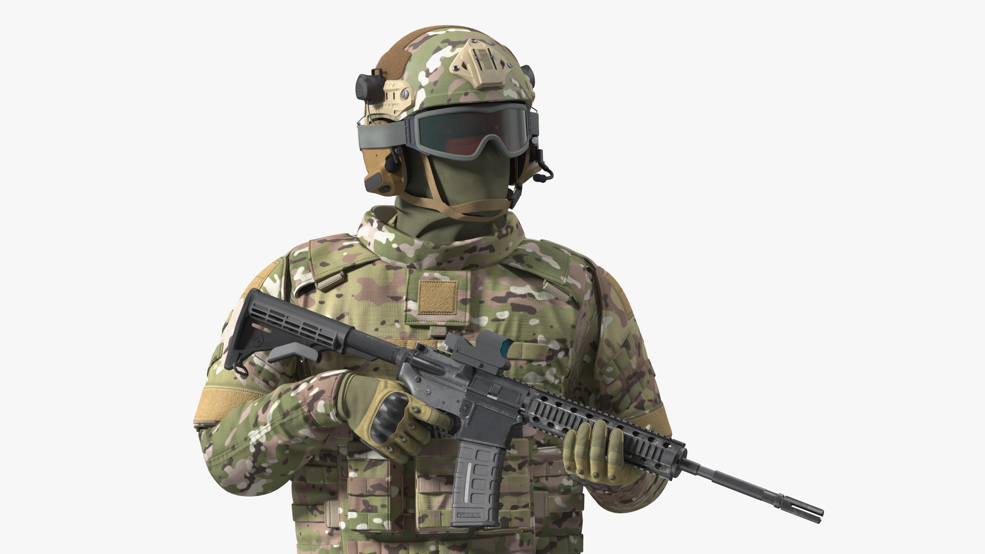 3D Equipped Military Soldier in Green Camo Walking Fur