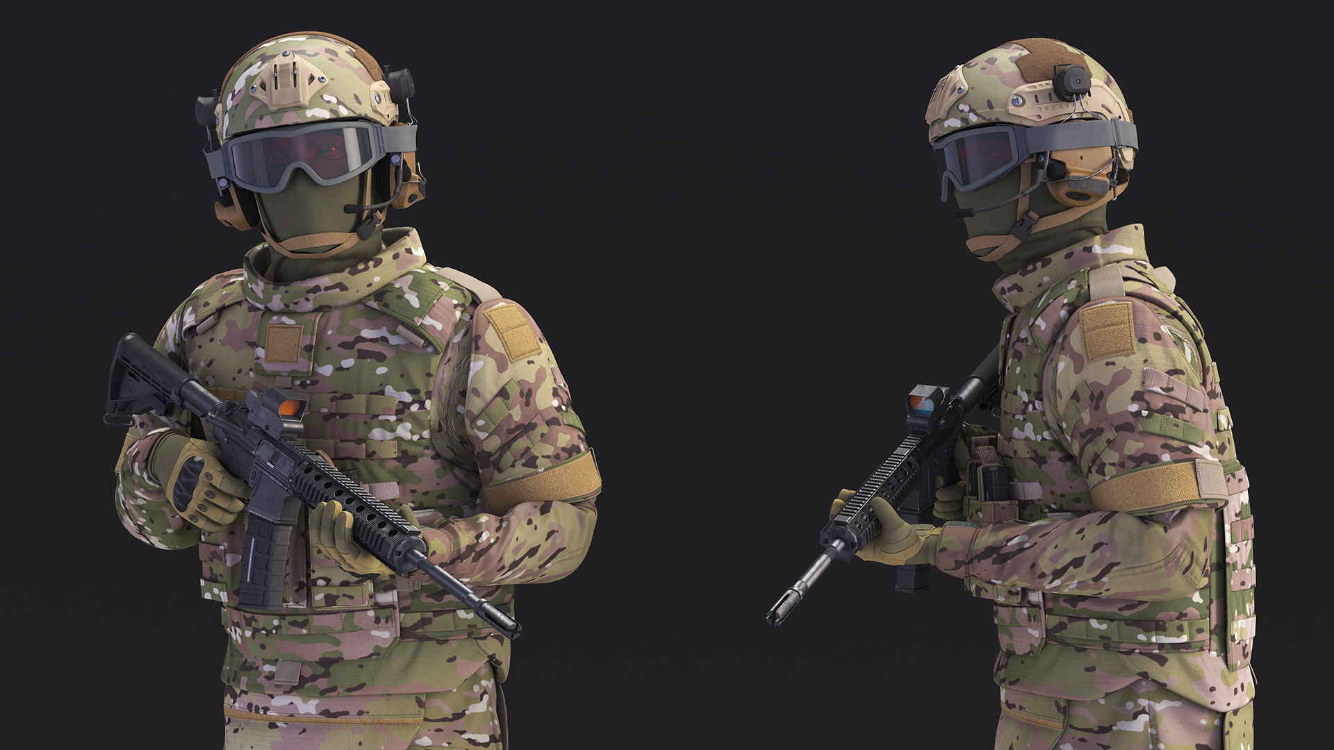 3D Equipped Military Soldier in Green Camo Walking Fur