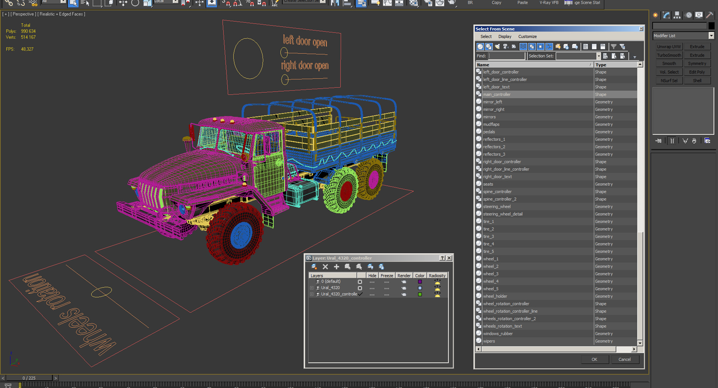URAL 4320 Truck 6x6 Vehicle Rigged 3D model